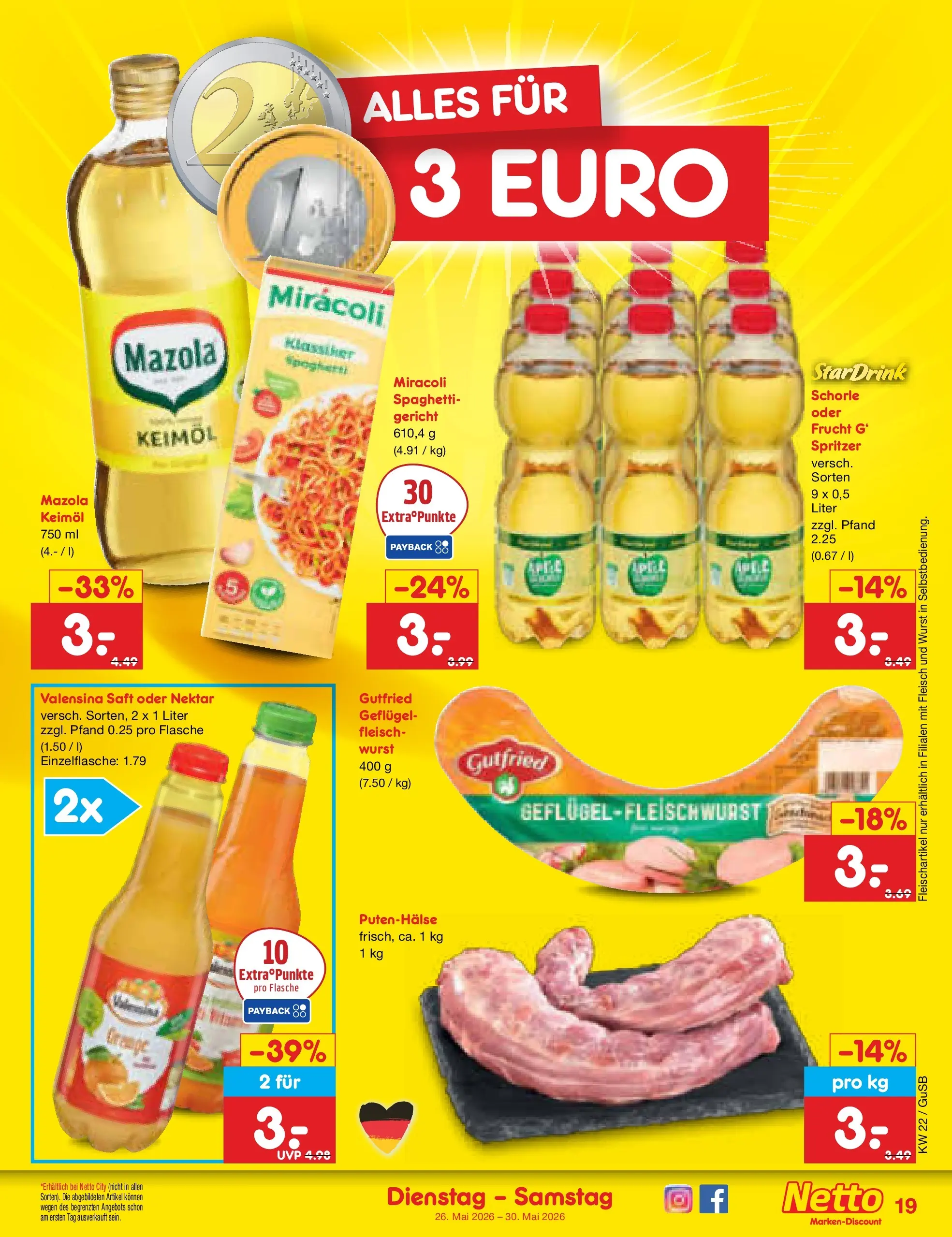 Netto Marken-Discount Prospekt Machern (ab 26.05.2026) » Angebote | Seite: 23 | Produkte: Valensina, Wurst, Saft, Fleisch