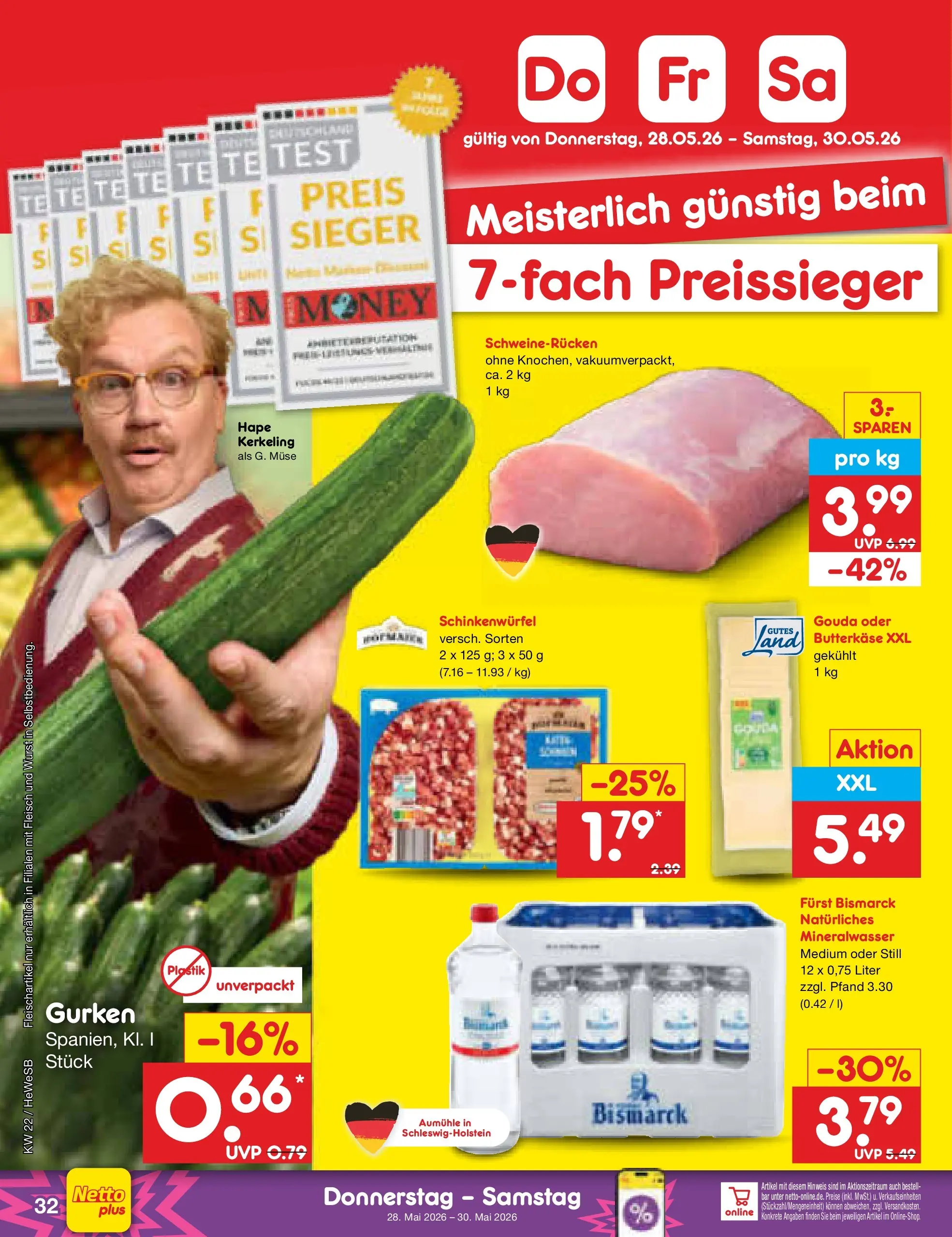 Netto Marken-Discount Prospekt Hamburg (ab 26.05.2026) » Angebote | Seite: 40 | Produkte: Gouda, Mineralwasser, Schweinerucken, Fleisch