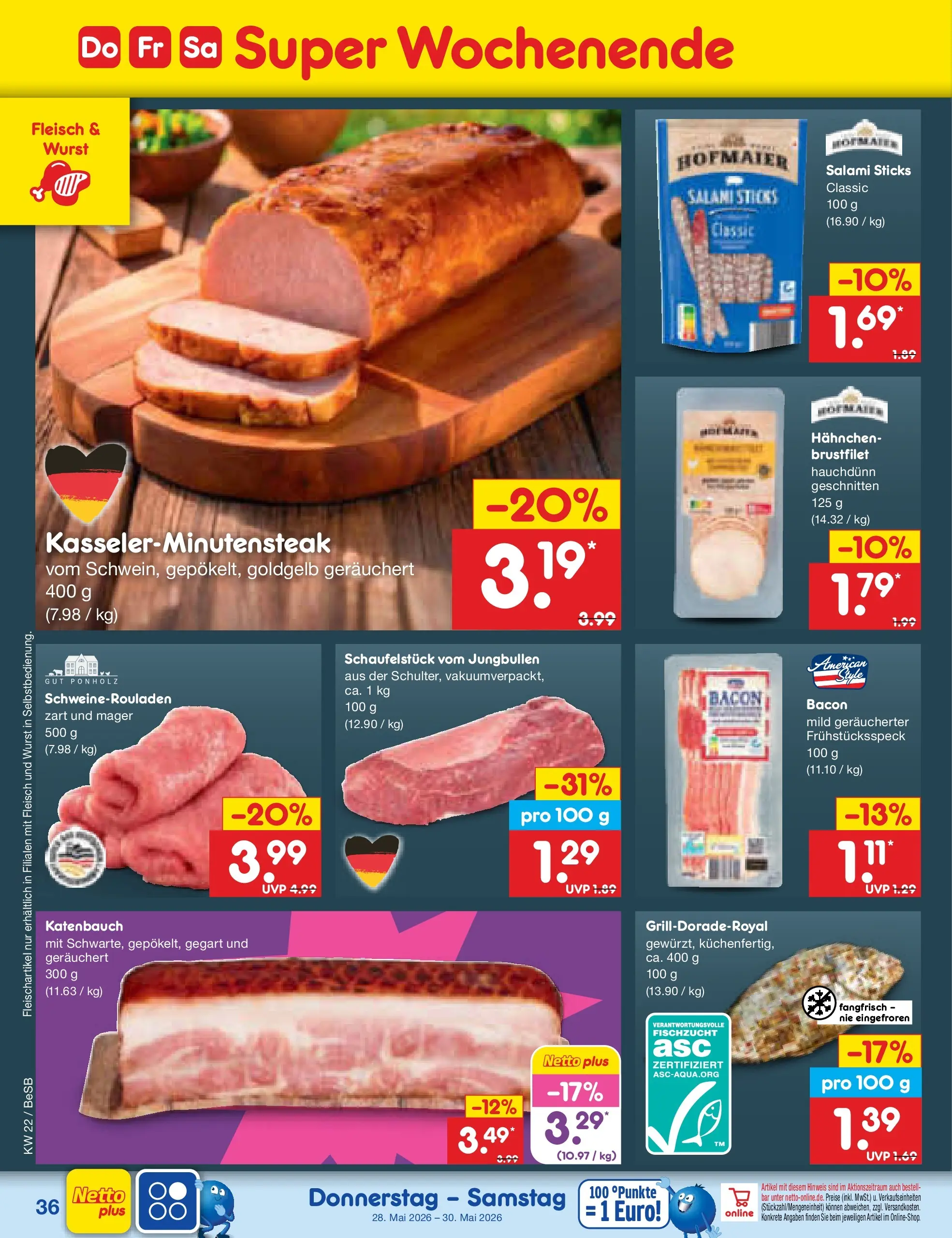 Netto Marken-Discount Prospekt Kremmen (ab 26.05.2026) » Angebote | Seite: 44 | Produkte: Hahnchen, Wurst, Salami, Fleisch