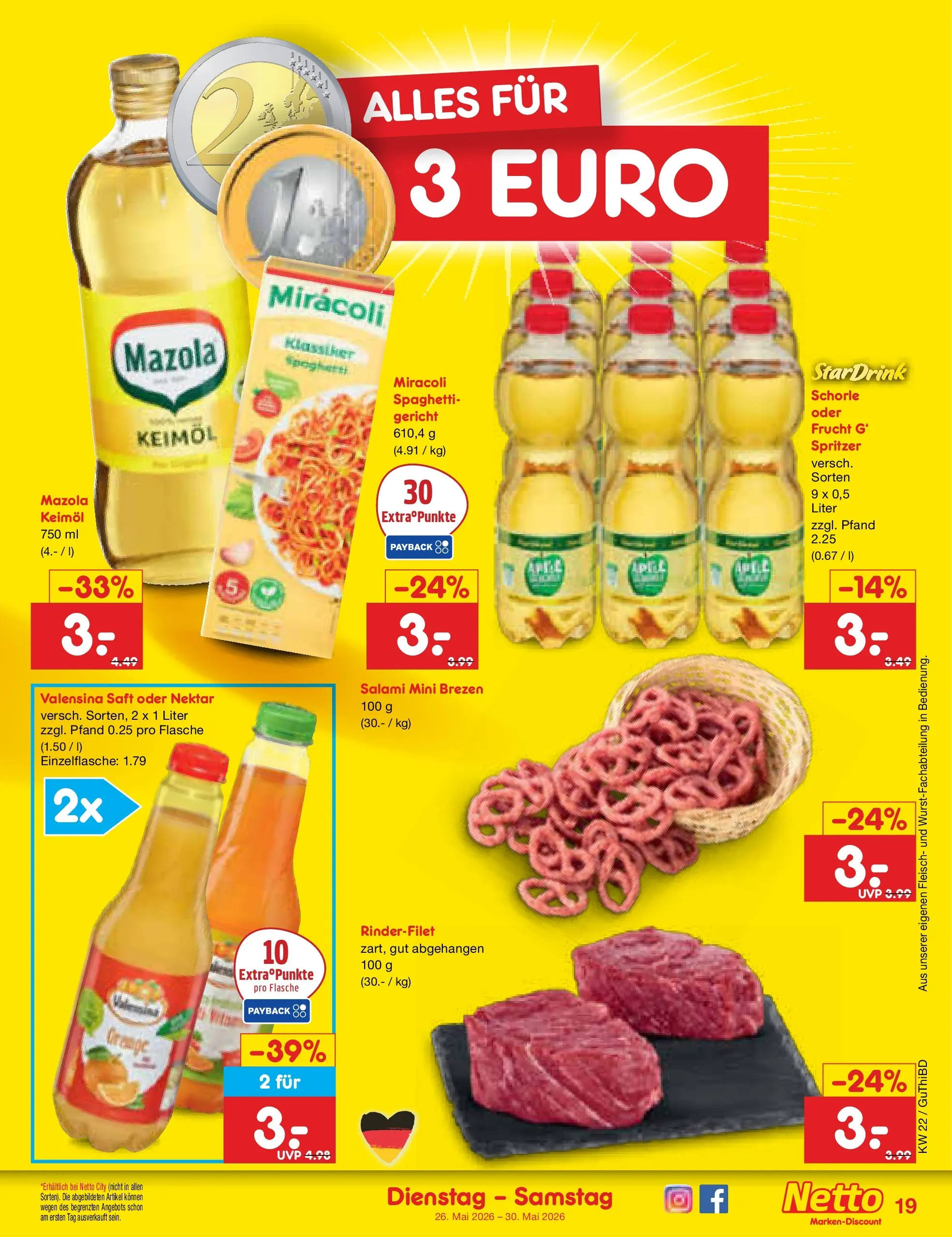 Netto Marken-Discount Prospekt Thiendorf (ab 26.05.2026) » Angebote | Seite: 23 | Produkte: Valensina, Salami, Saft, Fleisch