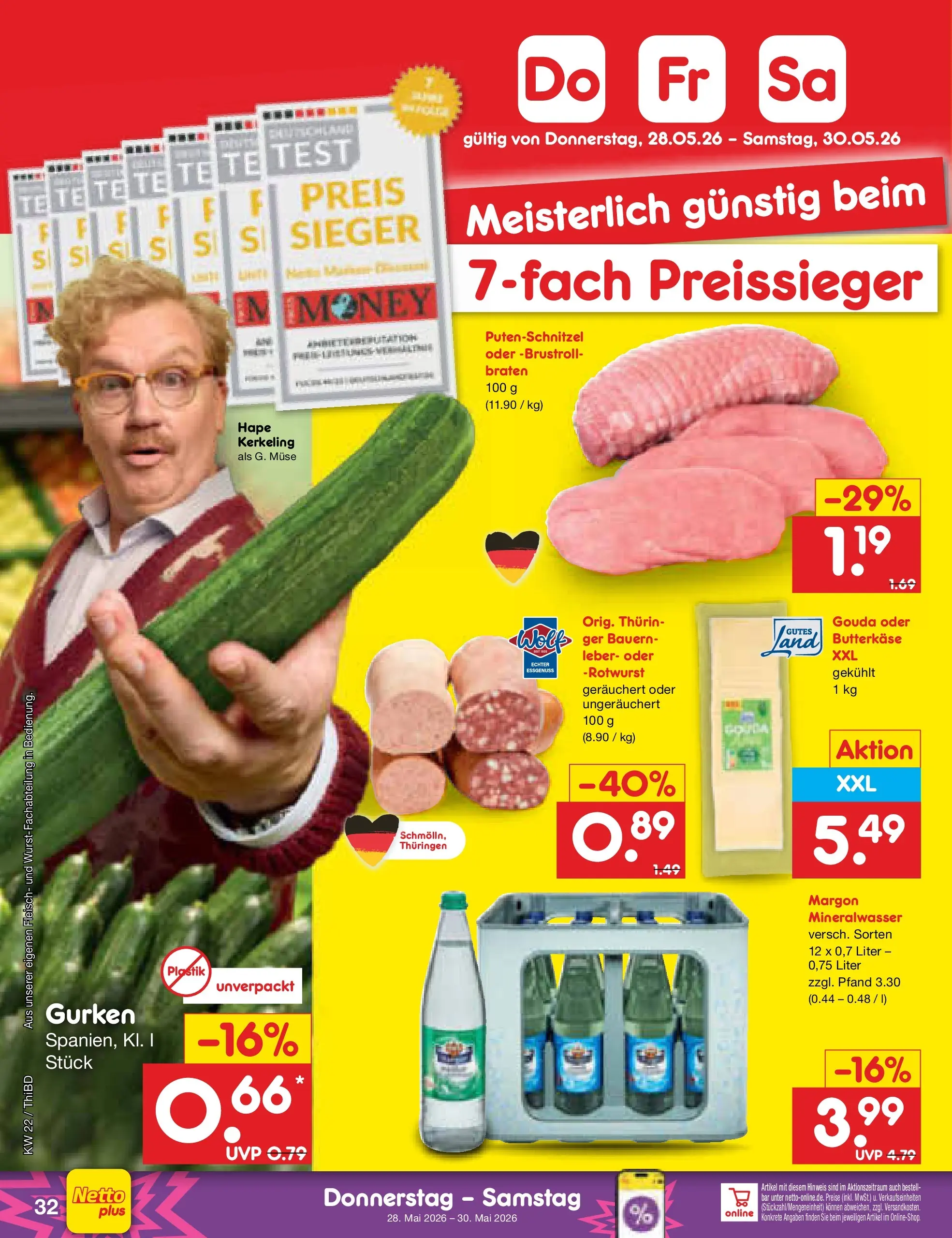 Netto Marken-Discount Prospekt Thiendorf (ab 26.05.2026) » Angebote | Seite: 40 | Produkte: Gouda, Mineralwasser, Putenschnitzel, Gurken