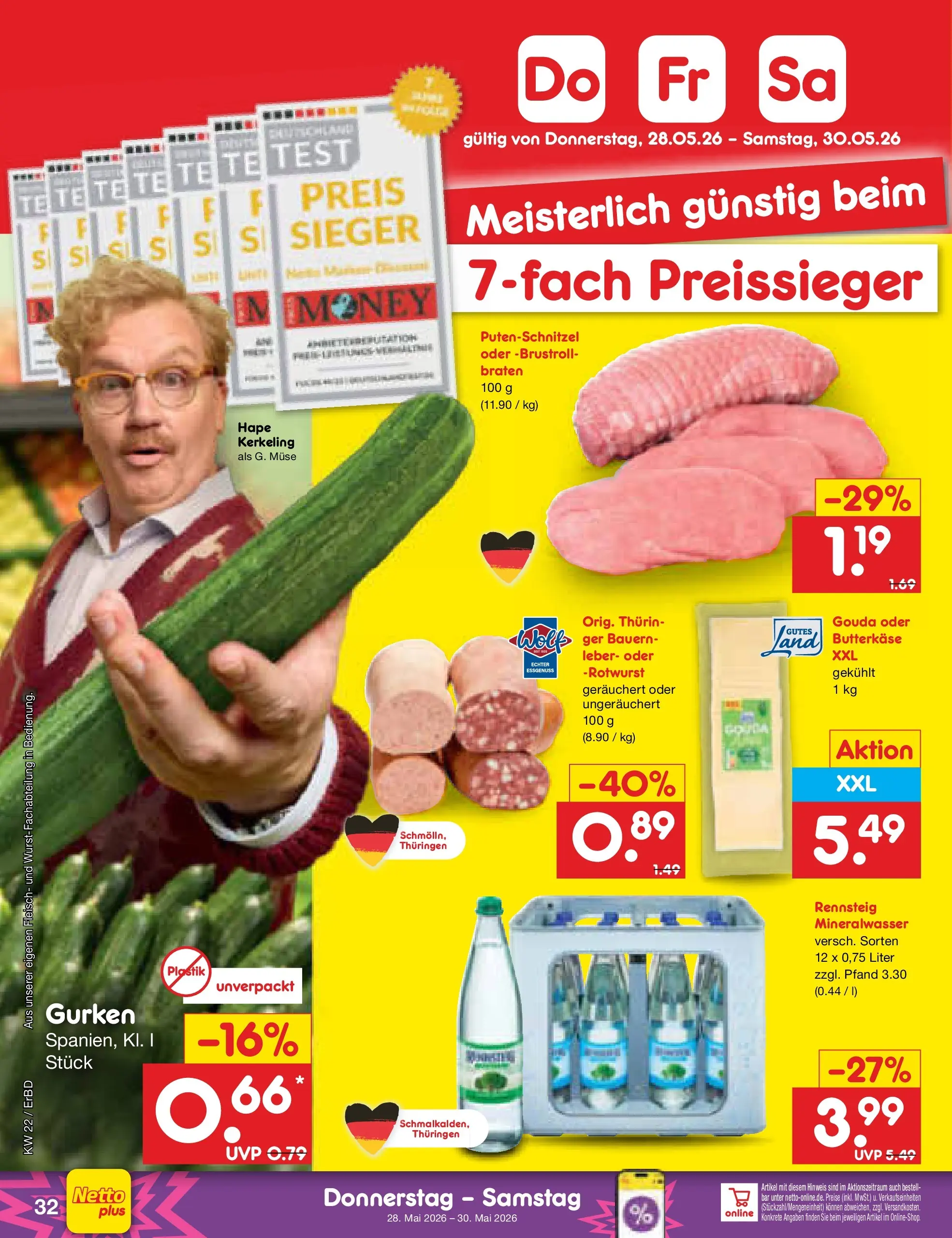 Netto Marken-Discount Prospekt Weimar (ab 26.05.2026) » Angebote | Seite: 40 | Produkte: Gouda, Mineralwasser, Putenschnitzel, Fleisch