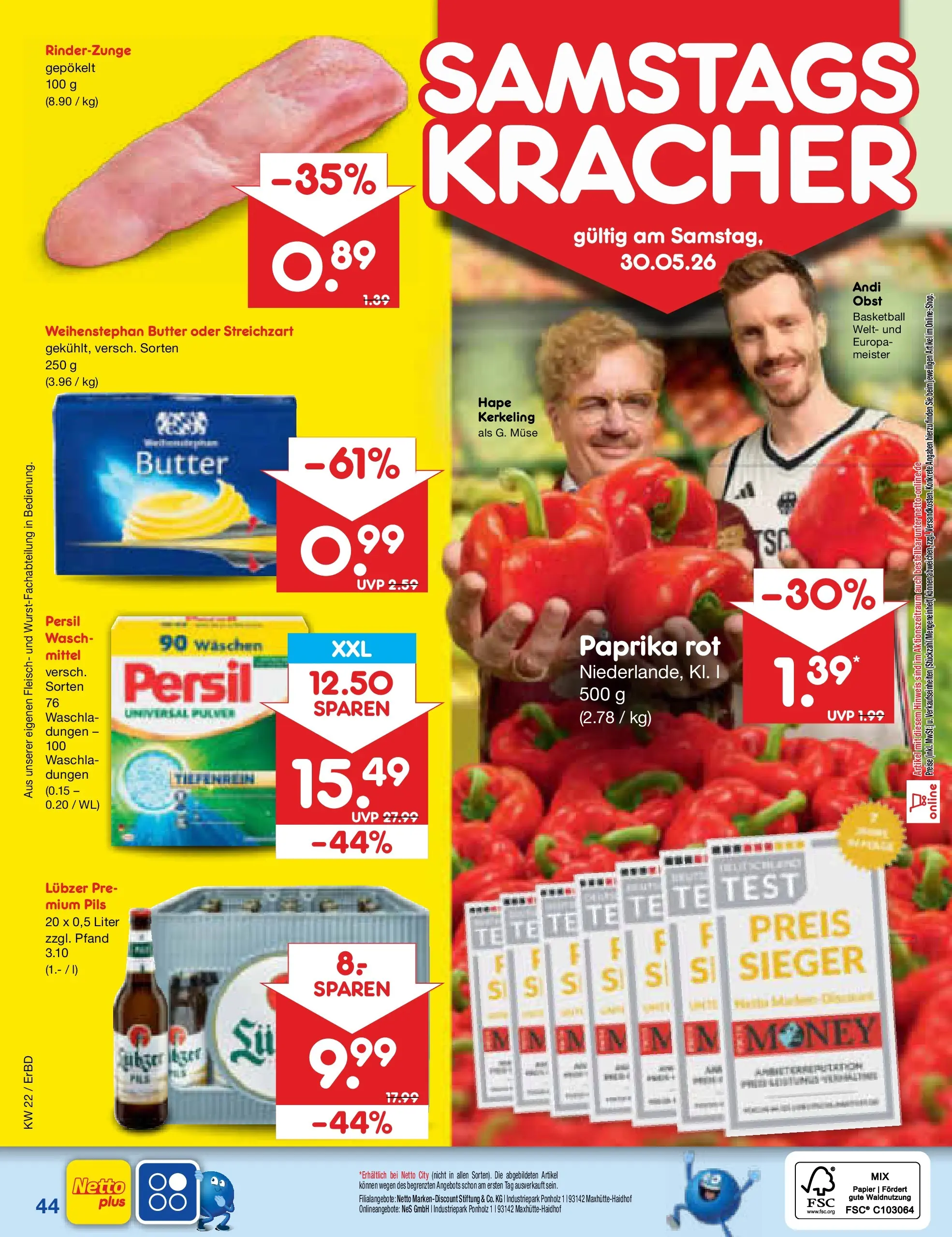 Netto Marken-Discount Prospekt Weimar (ab 26.05.2026) » Angebote | Seite: 52 | Produkte: Pils, Weihenstephan butter, Obst, Fleisch