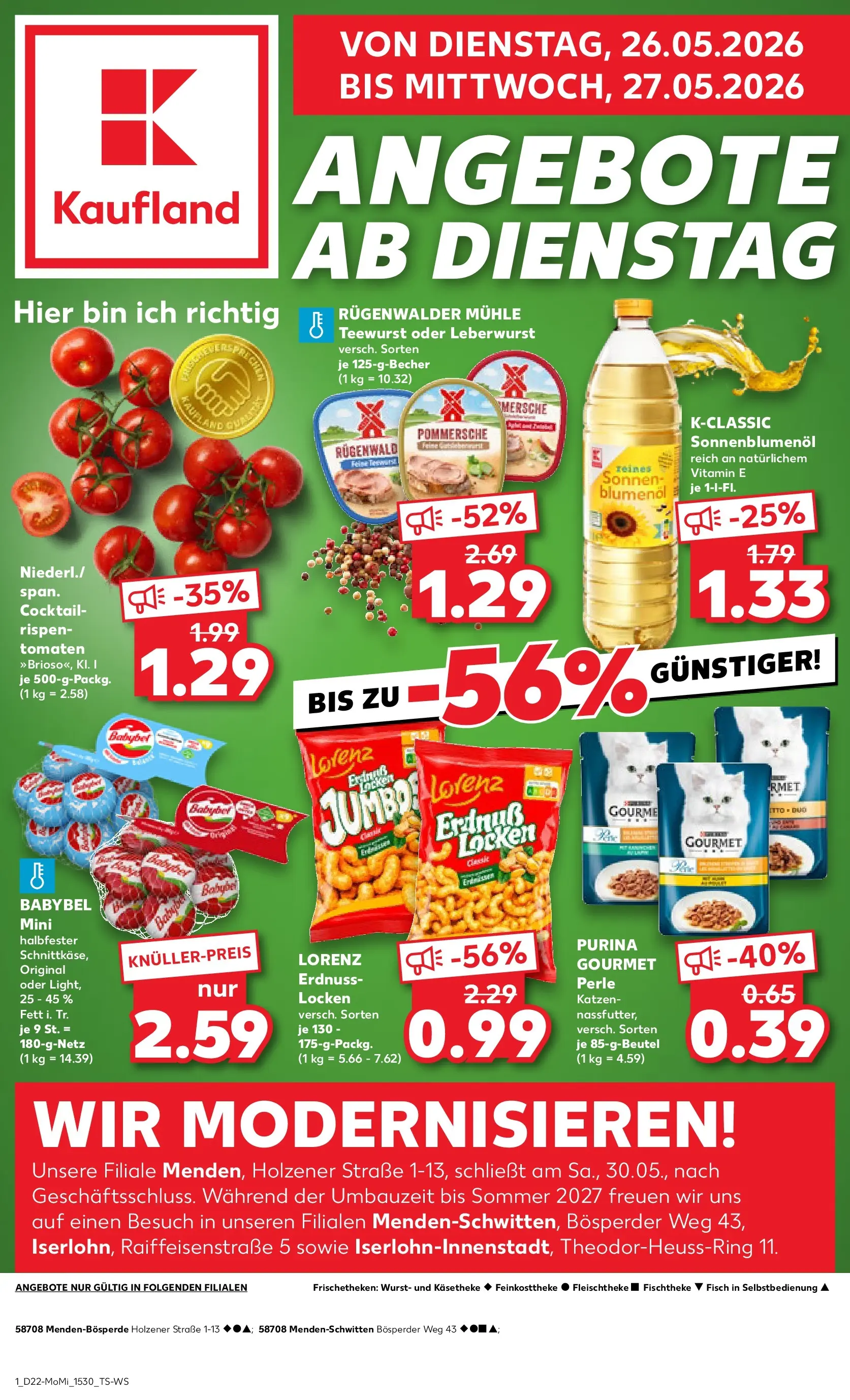 Prospekt Kaufland ab 26.05.2026 » Angebote Online zum Blättern | Seite: 1 | Produkte: Mühle, Sonnenblumenol, Fisch, Babybel