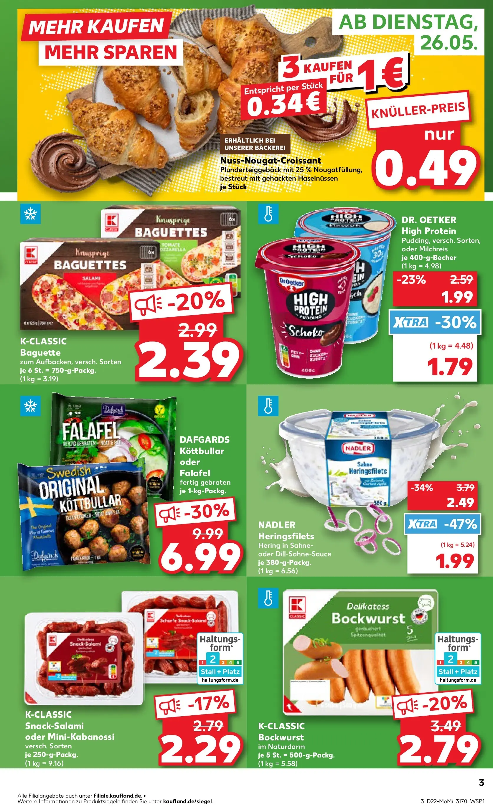 Prospekt Kaufland ab 26.05.2026 » Angebote Online zum Blättern | Seite: 3 | Produkte: Bäckerei, Baguette, Pudding, Salami