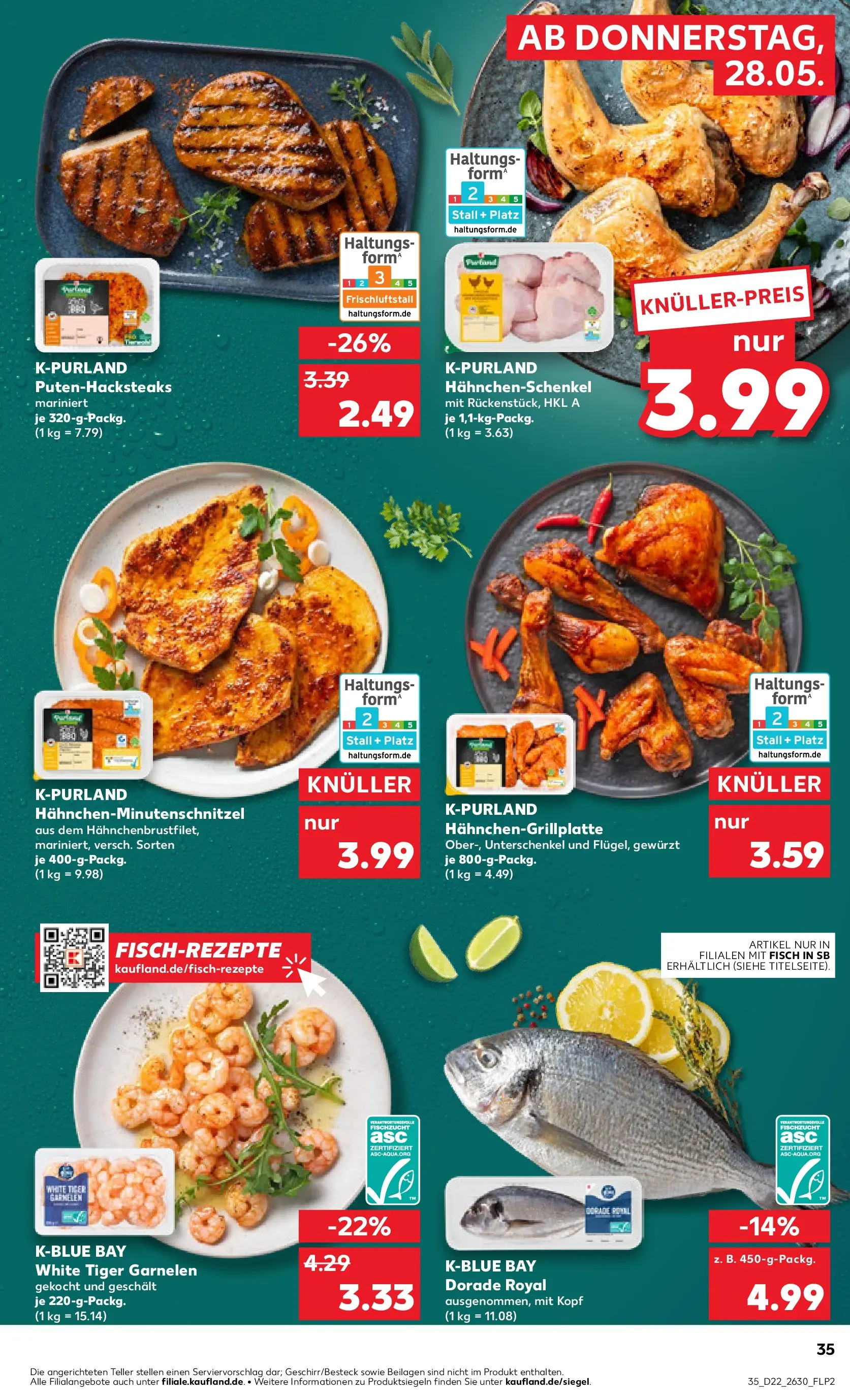 Prospekt Kaufland ab 26.05.2026 » Angebote Online zum Blättern | Seite: 40 | Produkte: Dorade, Hahnchenschenkel, Garnelen, Fisch