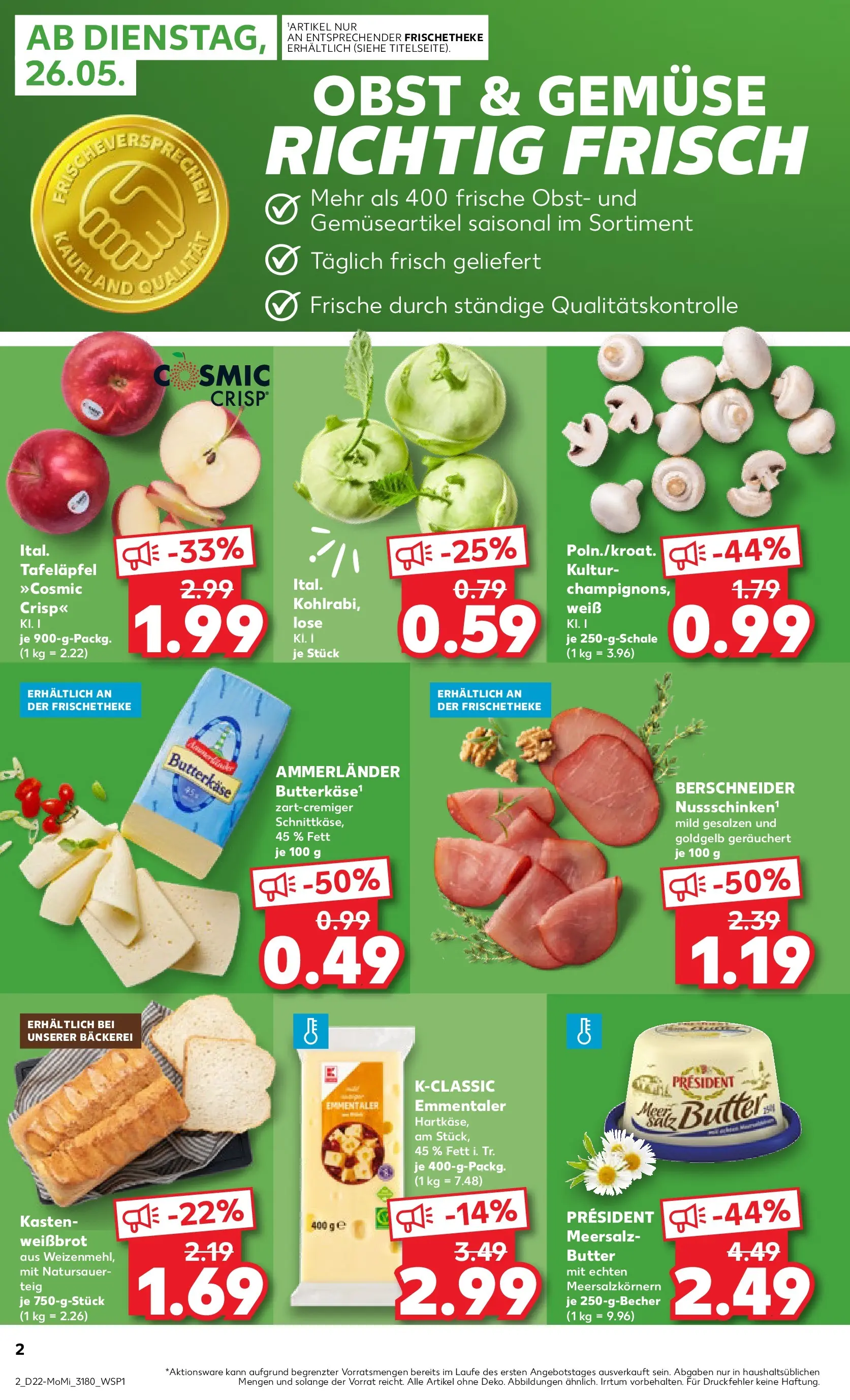 Prospekt Kaufland ab 26.05.2026 » Angebote und Werbung Online | Seite: 2 | Produkte: Bäckerei, Butter, Kohlrabi, Gemüse Prospekt Kaufland ab 26.05.2026 » Angebote Online zum Blättern | Seite: 2 | Produkte: Bäckerei, Butter, Kohlrabi, Gemüse