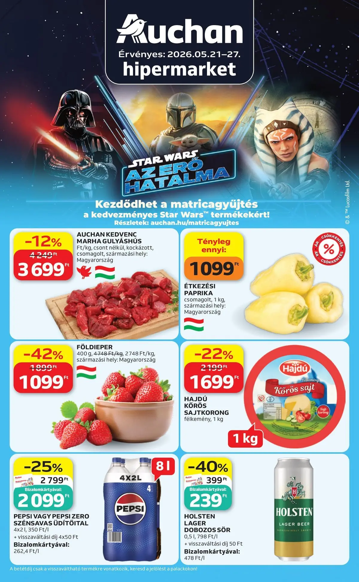 Auchan akciós újság Budapest - 2026.05.21. -tól/töl > akció, lapozható szórólap 🛍️ | Oldal: 1 | Termékek: Pepsi, Sajt, Dobozos sör, Sör