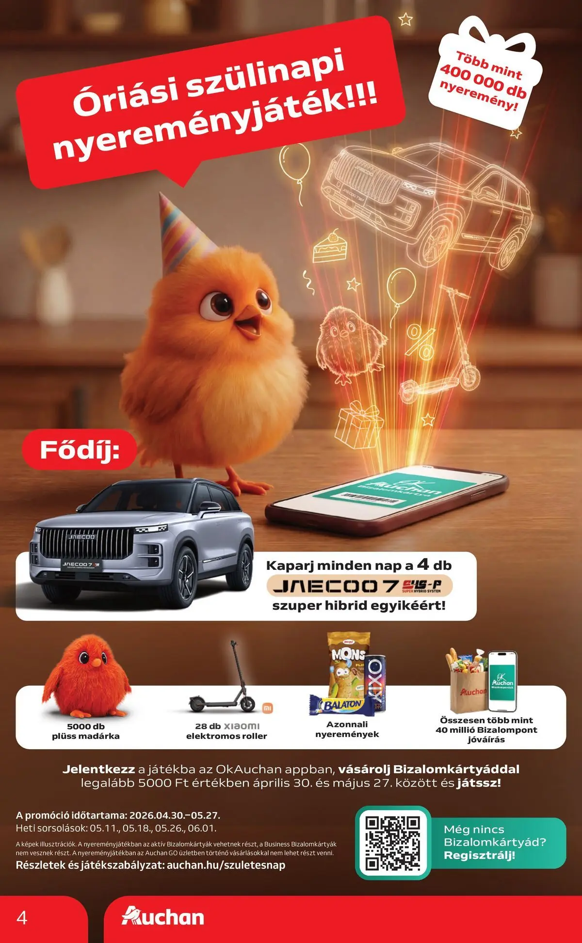 Auchan akciós újság Budapest - 2026.05.21. -tól/töl > akció, lapozható szórólap 🛍️ | Oldal: 4 | Termékek: Roller, Elektromos roller, Plüss, Xiaomi