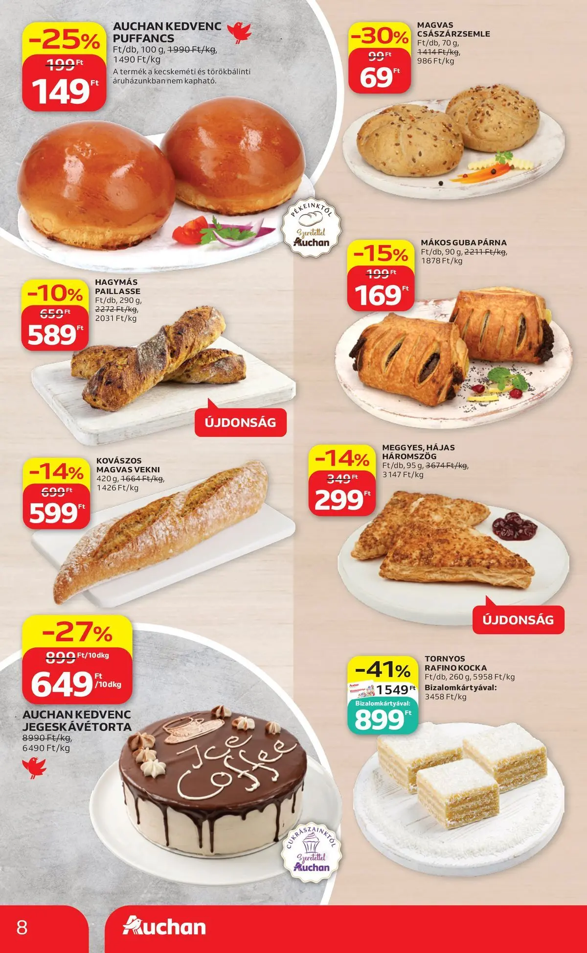 Auchan akciós újság Budapest - 2026.05.21. -tól/töl > akció, lapozható szórólap 🛍️ | Oldal: 8 | Termékek: Császárzsemle, Párna