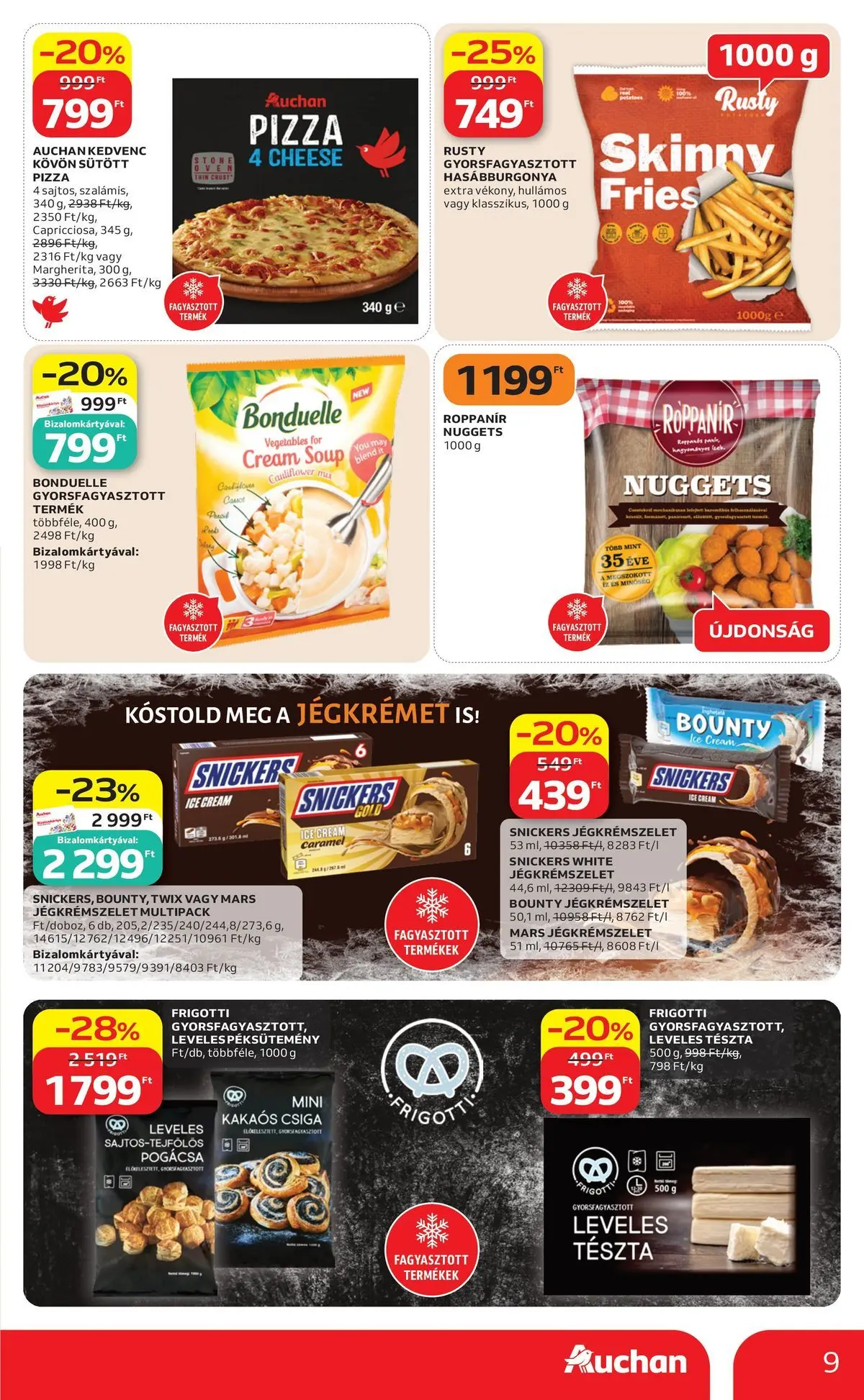 Auchan akciós újság Budapest - 2026.05.21. -tól/töl > akció, lapozható szórólap 🛍️ | Oldal: 9 | Termékek: Leveles tészta, Pizza, Tészta, Pogácsa
