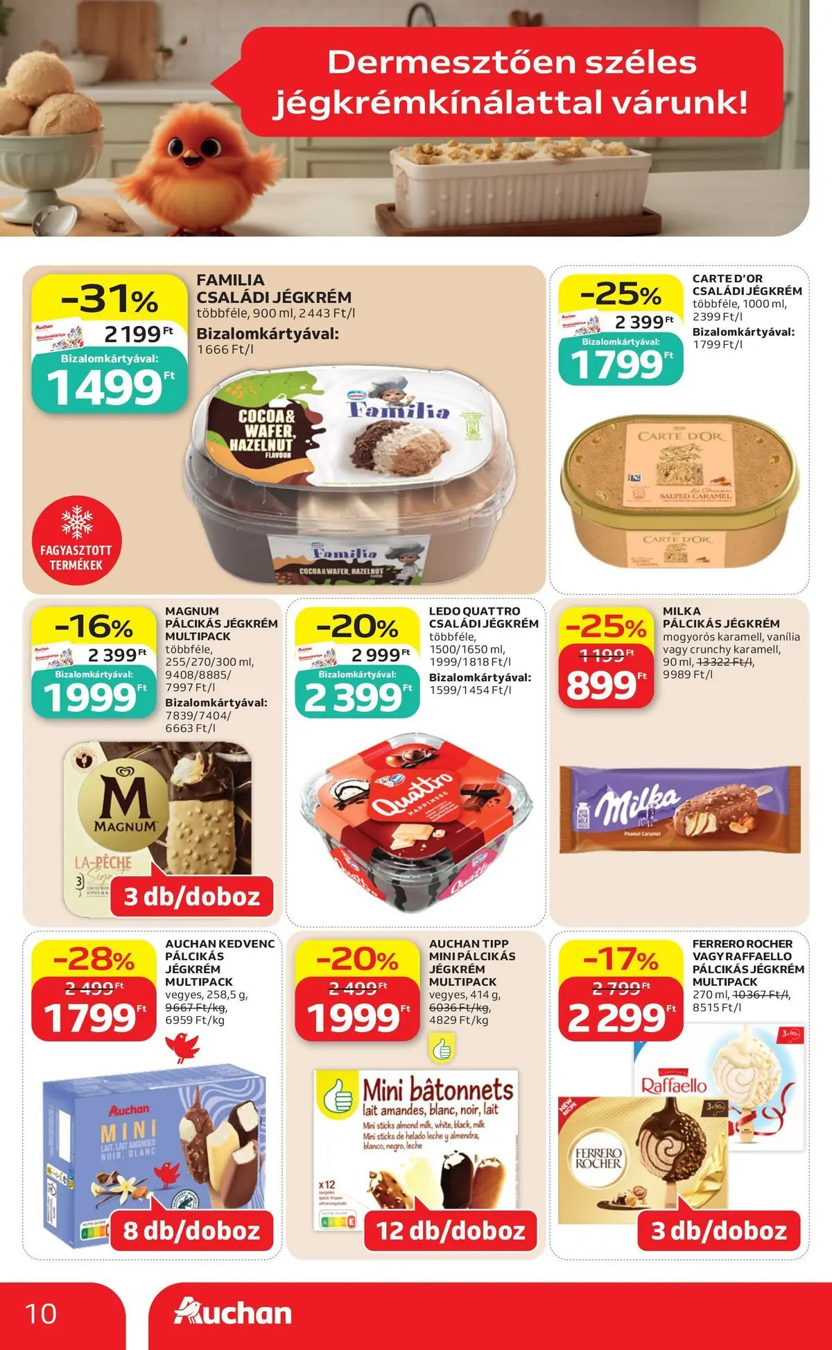 Auchan akciós újság Budapest - 2026.05.21. -tól/töl > akció, lapozható szórólap 🛍️ | Oldal: 10 | Termékek: Magnum, Raffaello, Jégkrém, Pálcikás jégkrém