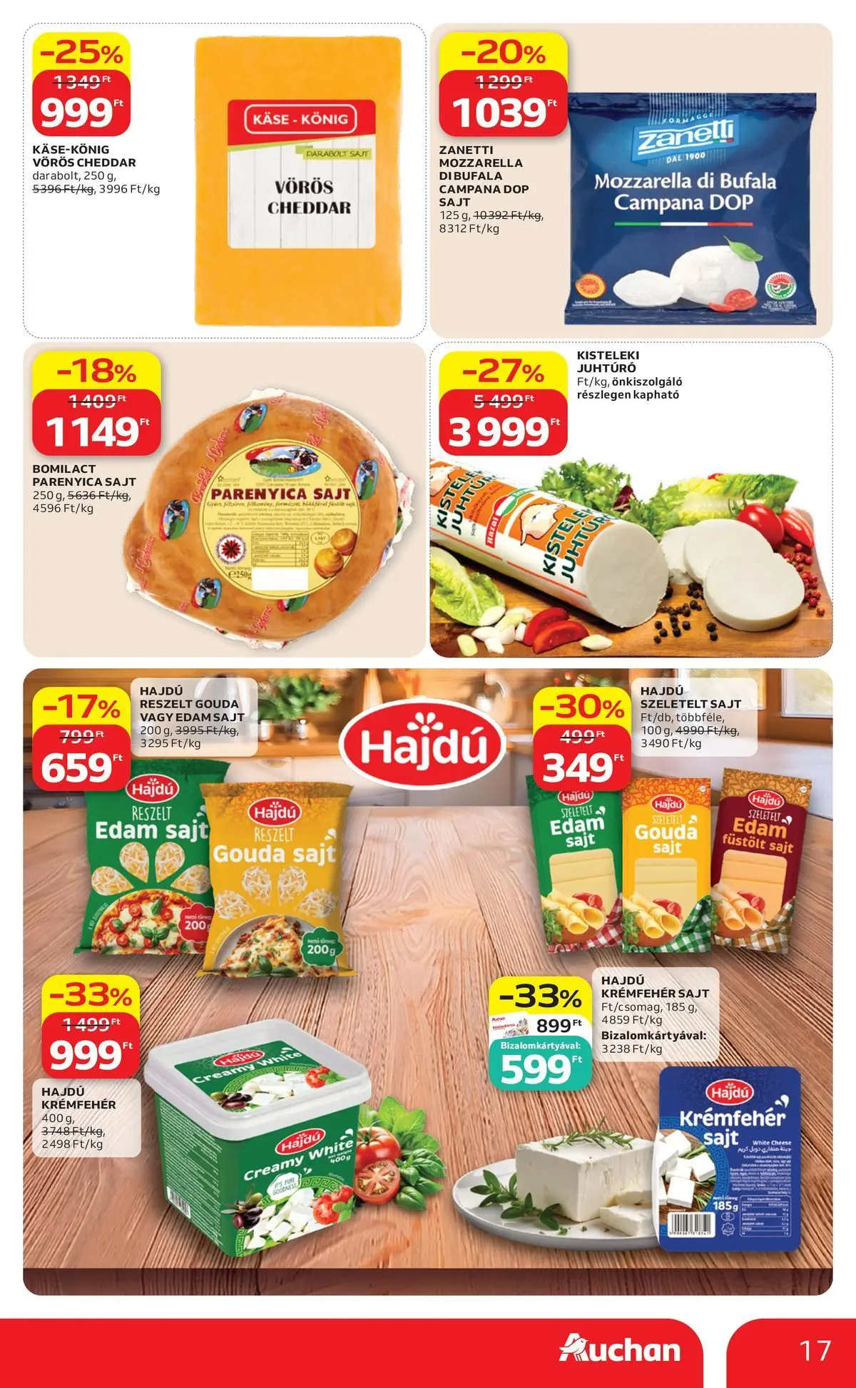 Auchan akciós újság Budapest - 2026.05.21. -tól/töl > akció, lapozható szórólap 🛍️ | Oldal: 17 | Termékek: Füstölt sajt, Gouda, Sajt, Szeletelt sajt