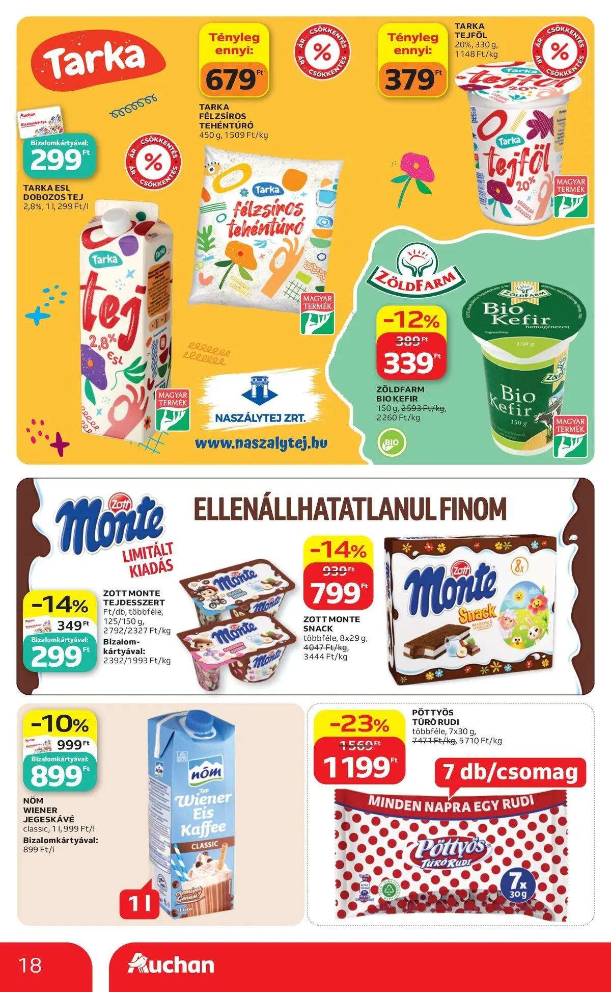 Auchan akciós újság Budapest - 2026.05.21. -tól/töl > akció, lapozható szórólap 🛍️ | Oldal: 18 | Termékek: Kefir, Túró rudi, Jegeskávé, Tej