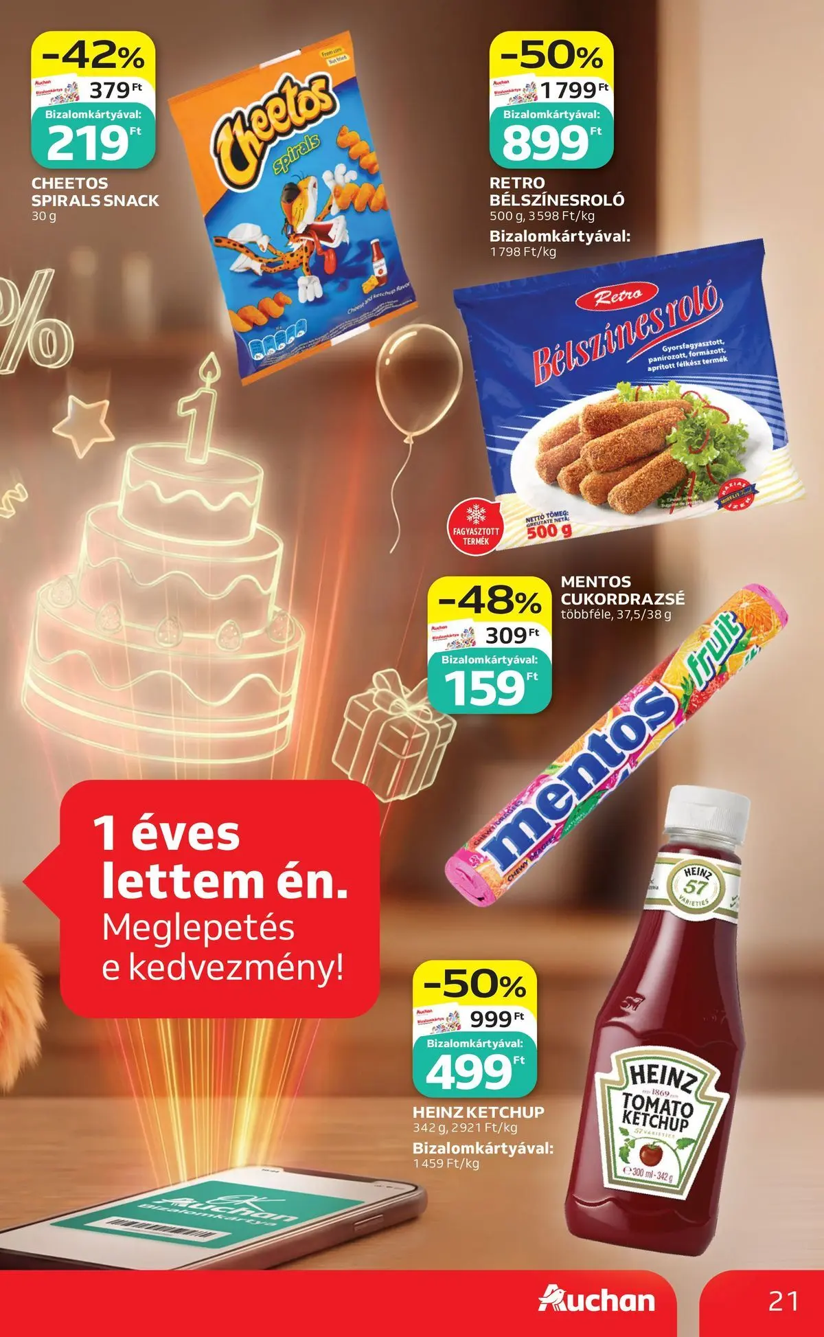Auchan akciós újság Budapest - 2026.05.21. -tól/töl > akció, lapozható szórólap 🛍️ | Oldal: 21 | Termékek: Cheetos, Ketchup