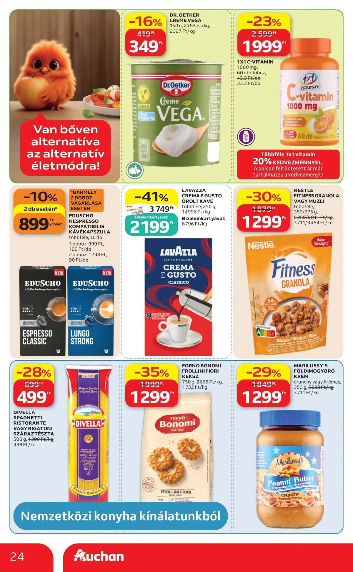 Auchan akciós újság Budapest - 2026.05.21. -tól/töl > akció, lapozható szórólap 🛍️ | Oldal: 24 | Termékek: Granola, Vegán, Száraztészta, Keksz