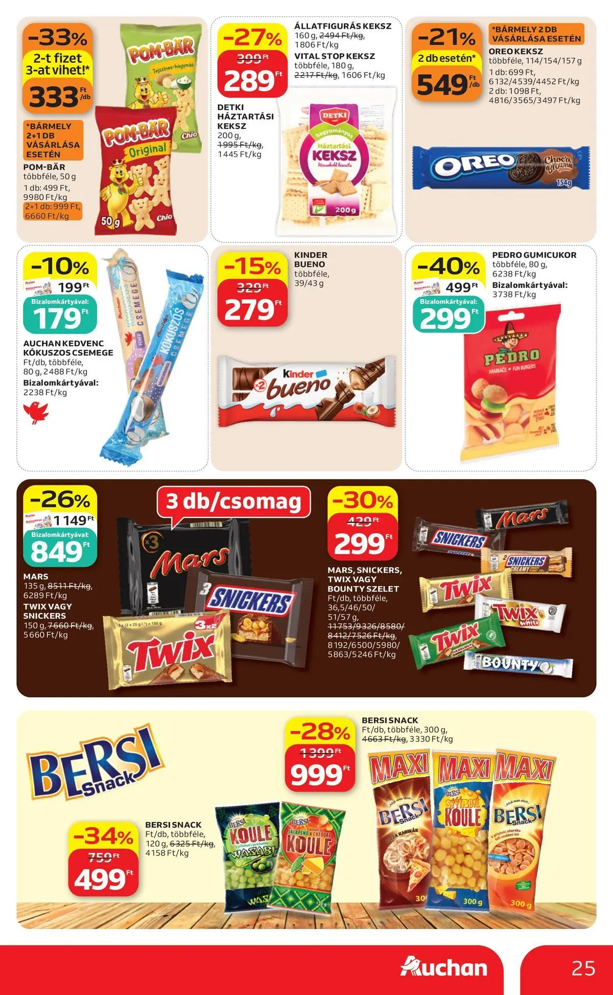 Auchan akciós újság Budapest - 2026.05.21. -tól/töl > akció, lapozható szórólap 🛍️ | Oldal: 25 | Termékek: Gumicukor, Snickers, Cheddar, Jalapeno