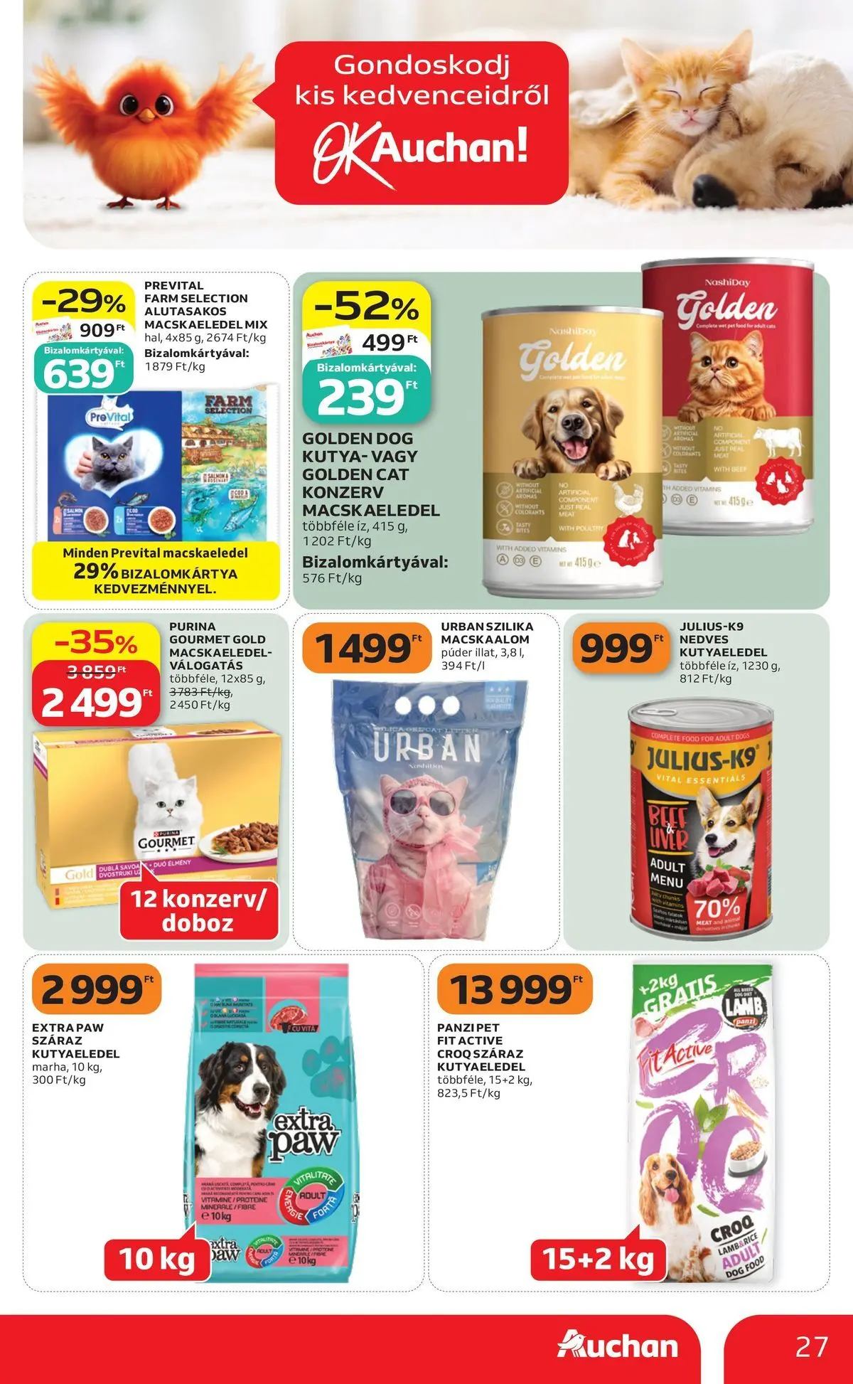 Auchan akciós újság Budapest - 2026.05.21. -tól/töl > akció, lapozható szórólap 🛍️ | Oldal: 27 | Termékek: Macskaalom, Macskaeledel, Púder, Doboz