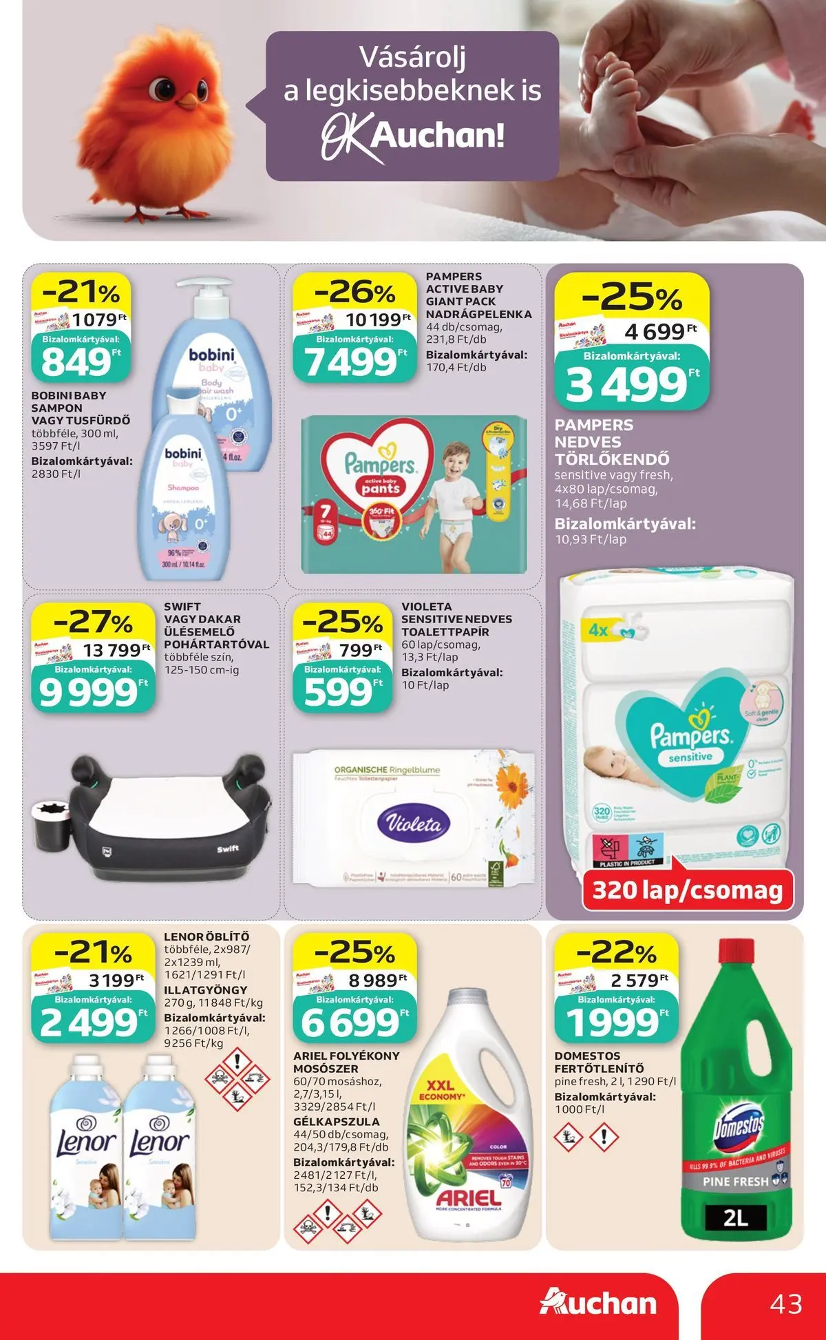 Auchan akciós újság Budapest - 2026.05.21. -tól/töl > akció, lapozható szórólap 🛍️ | Oldal: 43 | Termékek: Pampers, Törlőkendő, Öblítő, Sampon