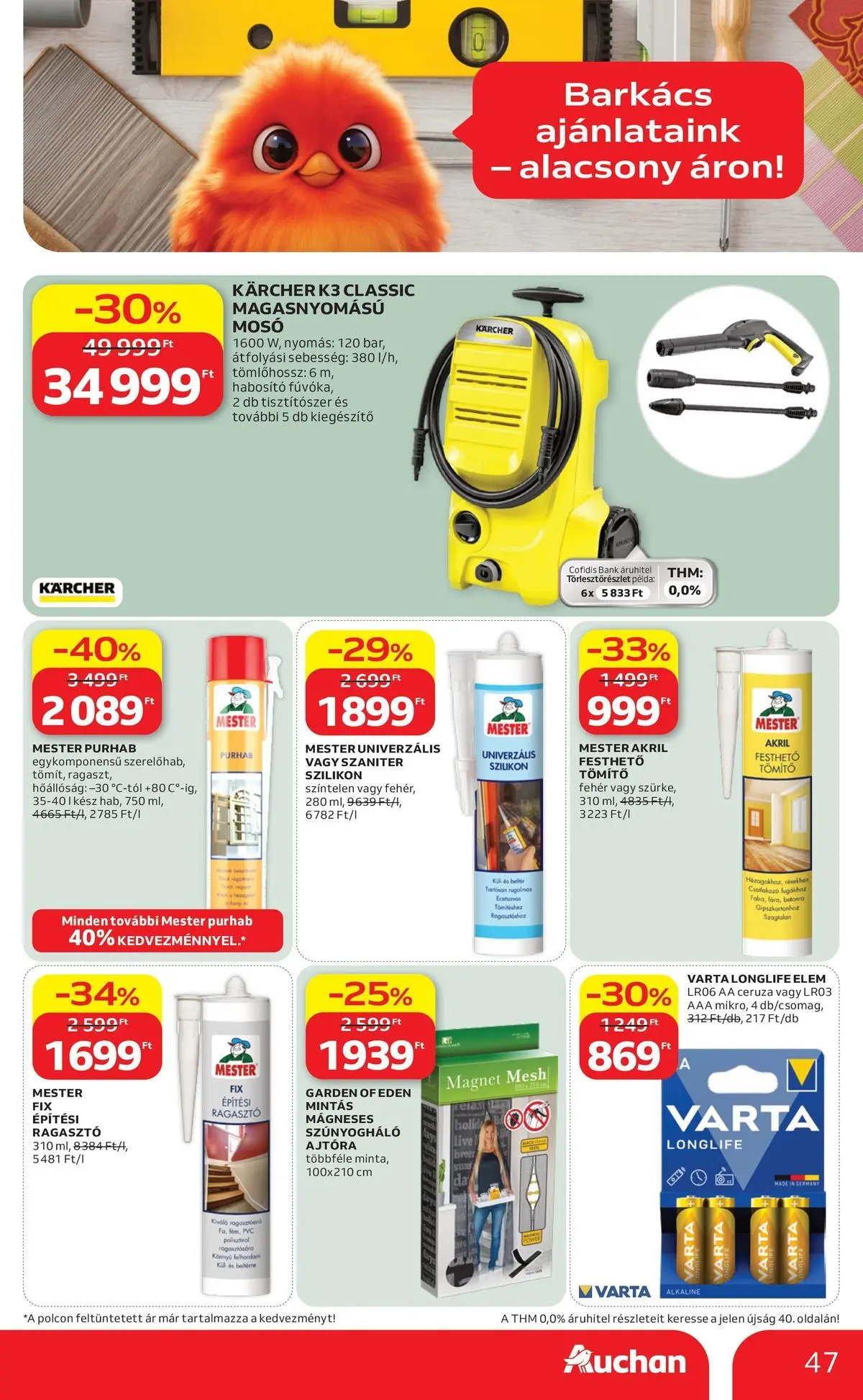 Auchan akciós újság Budapest - 2026.05.21. -tól/töl > akció, lapozható szórólap 🛍️ | Oldal: 47 | Termékek: Ragasztó, Magasnyomású mosó, Szúnyogháló