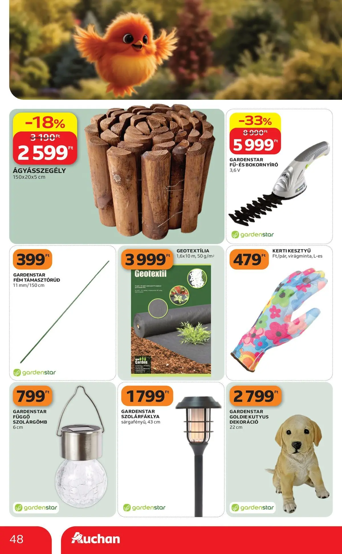 Auchan akciós újság Budapest - 2026.05.21. -tól/töl > akció, lapozható szórólap 🛍️ | Oldal: 48 | Termékek: Kesztyű, Ágyásszegély, Geotextil, Dekoráció