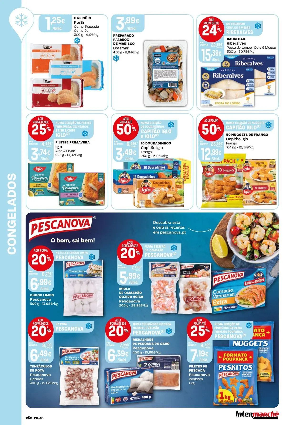 Intermarché - Isto é que são preços BAIXOS! » de 21/05/2026 - 27/05/2026 | Página: 26 | Produtos: Nuggets de frango, Pescada, Capitão iglo, Camarão