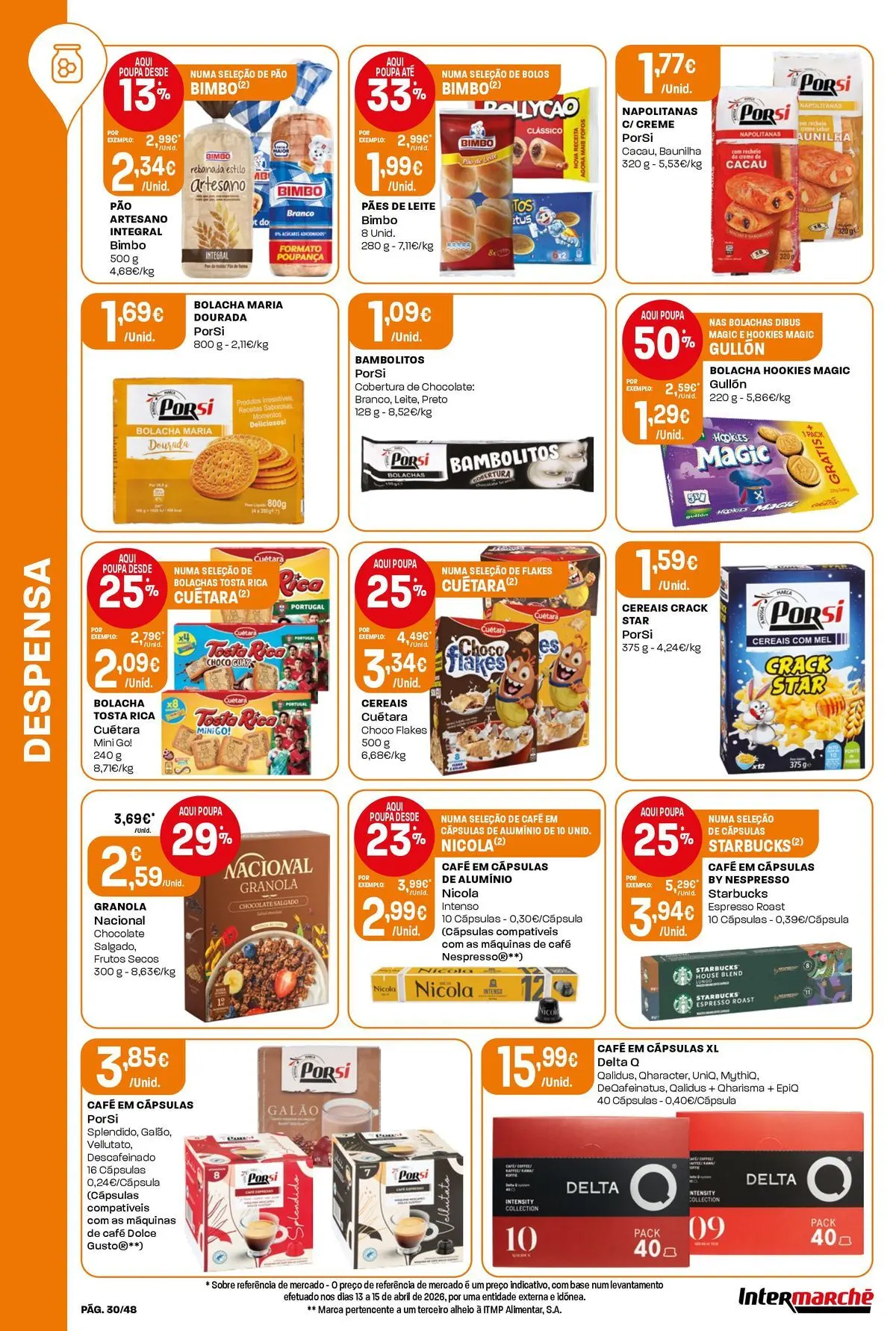 Intermarché - Isto é que são preços BAIXOS! » de 21/05/2026 - 27/05/2026 | Página: 30 | Produtos: Dourada, Delta q, Leite, Chocolate