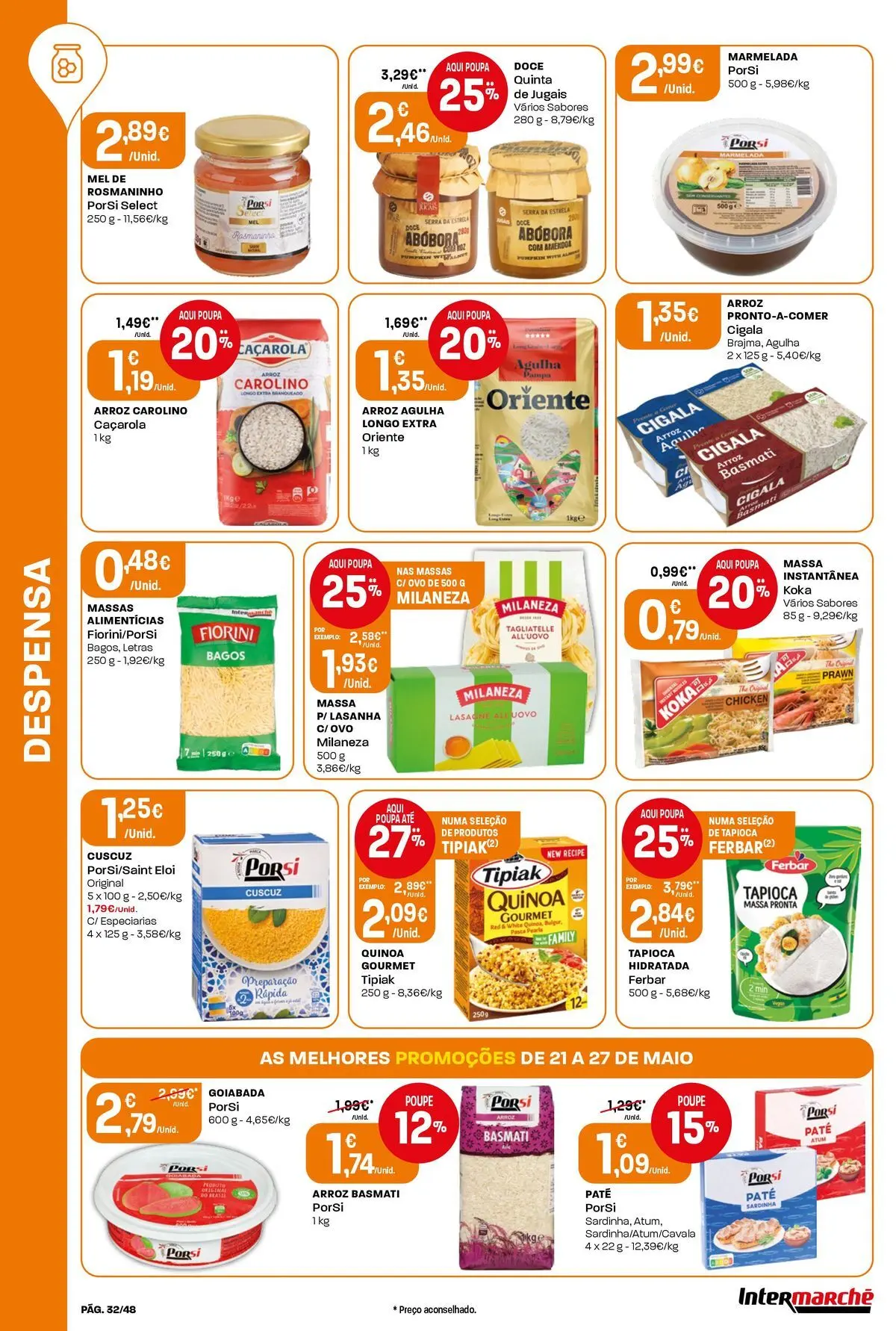 Intermarché - Isto é que são preços BAIXOS! » de 21/05/2026 - 27/05/2026 | Página: 32 | Produtos: Marmelada, Milaneza, Quinoa, Massa