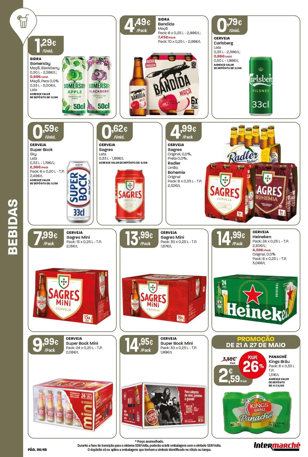 Intermarché - Isto é que são preços BAIXOS! » de 21/05/2026 - 27/05/2026 | Página: 36 | Produtos: Super bock, Maça, Cerveja, Somersby