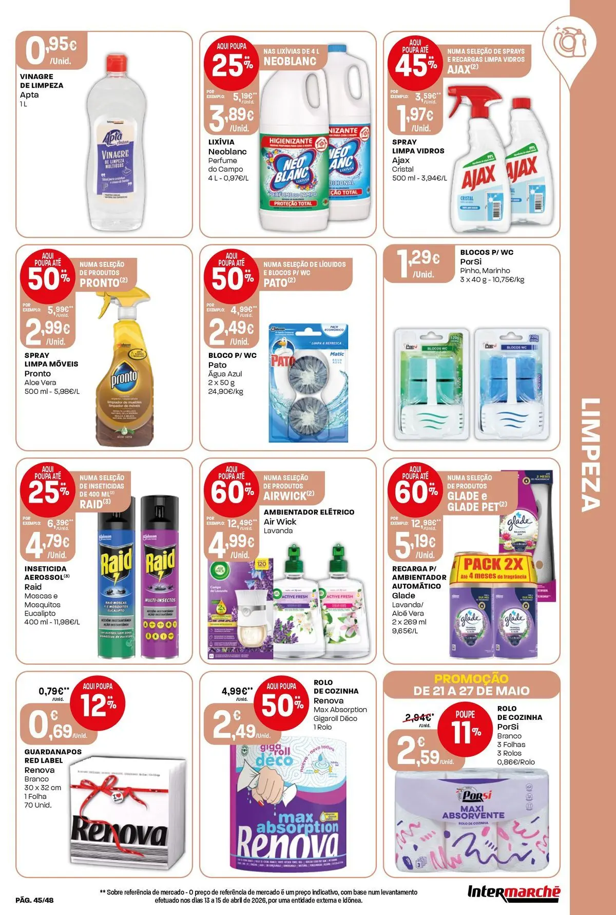 Intermarché - Isto é que são preços BAIXOS! » de 21/05/2026 - 27/05/2026 | Página: 45 | Produtos: Agua, Inseticida, Limpa móveis, Limpa vidros
