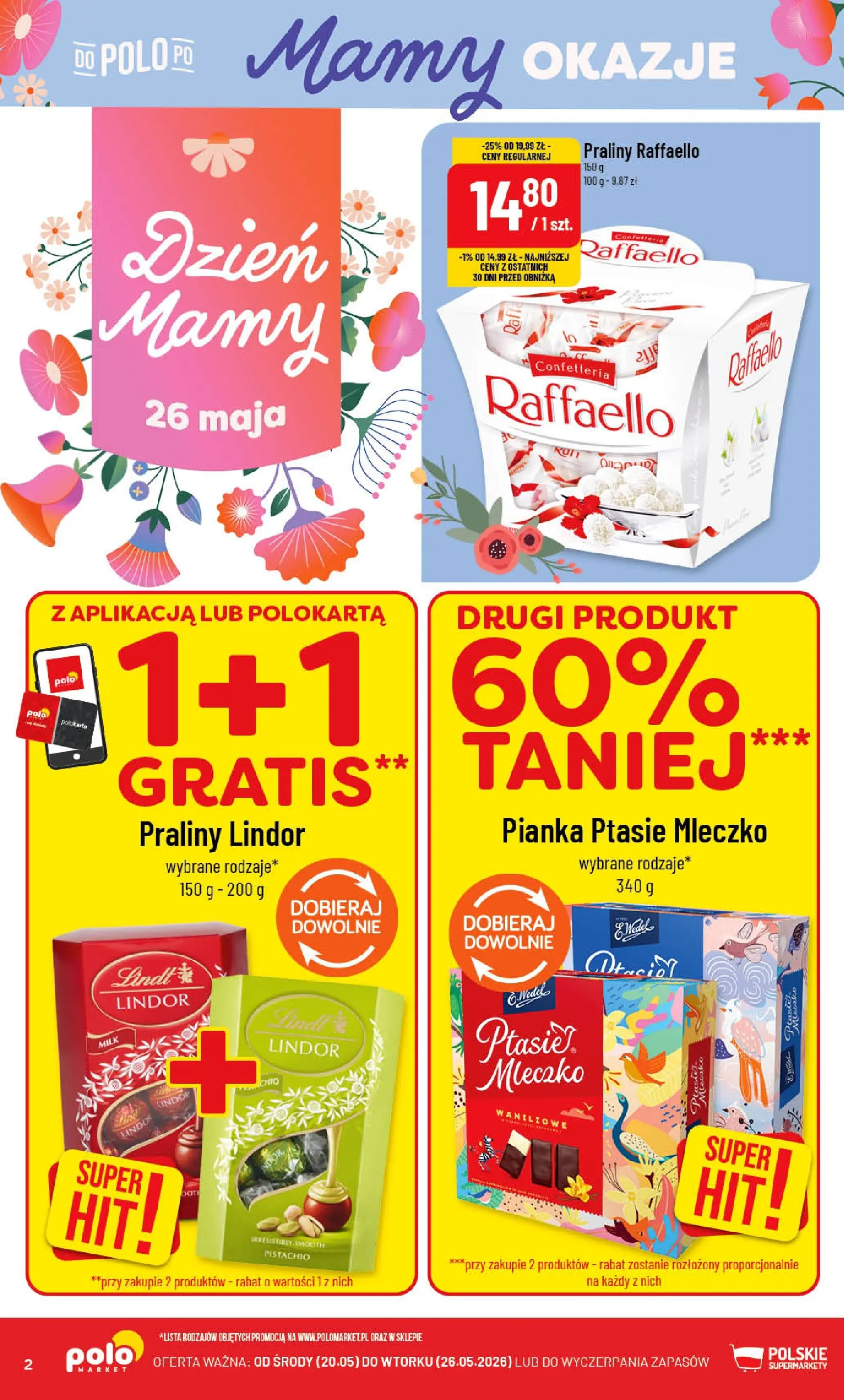 Nowa POLOmarket gazetka od jutra 20.05.2026 | Strona: 2 | Produkty: Praliny, Ptasie mleczko