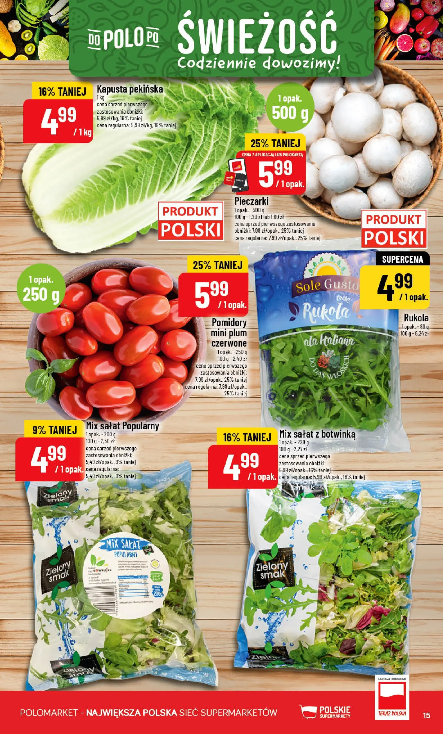 Nowa POLOmarket gazetka od jutra 20.05.2026 | Strona: 15 | Produkty: Kapusta, Rukola, Mix sałat, Pomidory
