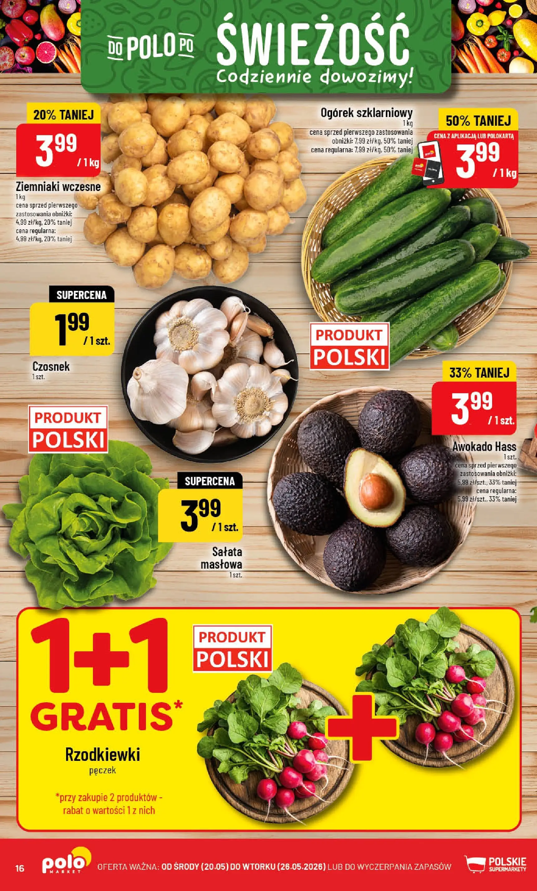 Nowa POLOmarket gazetka od jutra 20.05.2026 | Strona: 16 | Produkty: Czosnek, Ogórek szklarniowy, Awokado, Ziemniaki