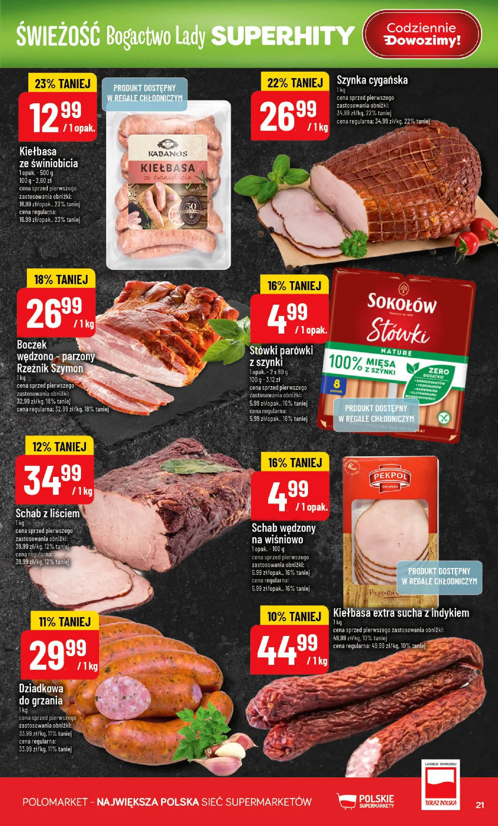 Nowa POLOmarket gazetka od jutra 20.05.2026 | Strona: 21 | Produkty: Kiełbasa, Parówki, Szynka, Boczek