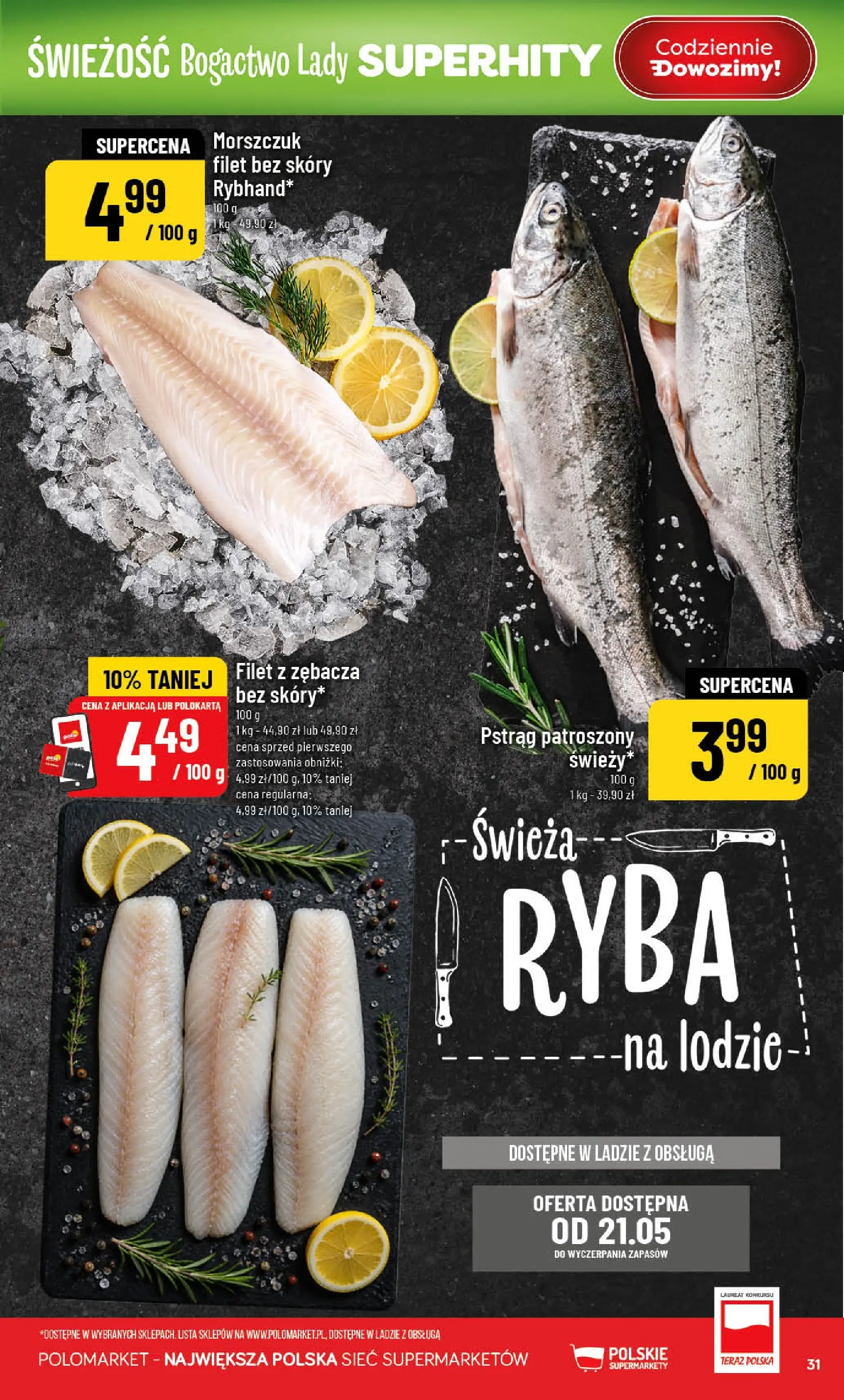 Nowa POLOmarket gazetka od jutra 20.05.2026 | Strona: 31 | Produkty: Pstrąg, Morszczuk, Ryba