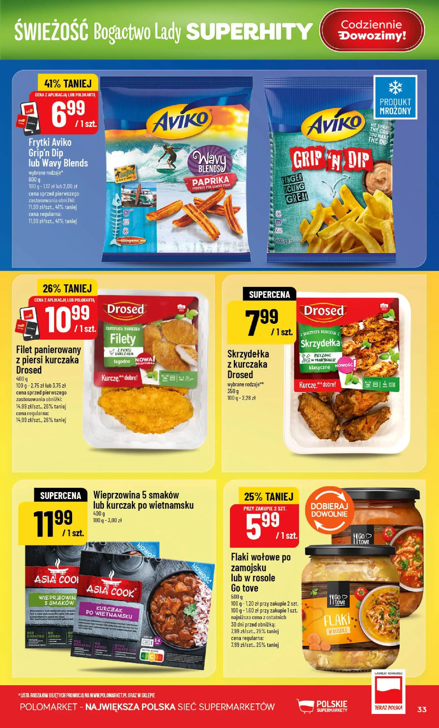Nowa POLOmarket gazetka od jutra 20.05.2026 | Strona: 33 | Produkty: Flaki, Wieprzowina, Flaki wołowe, Frytki
