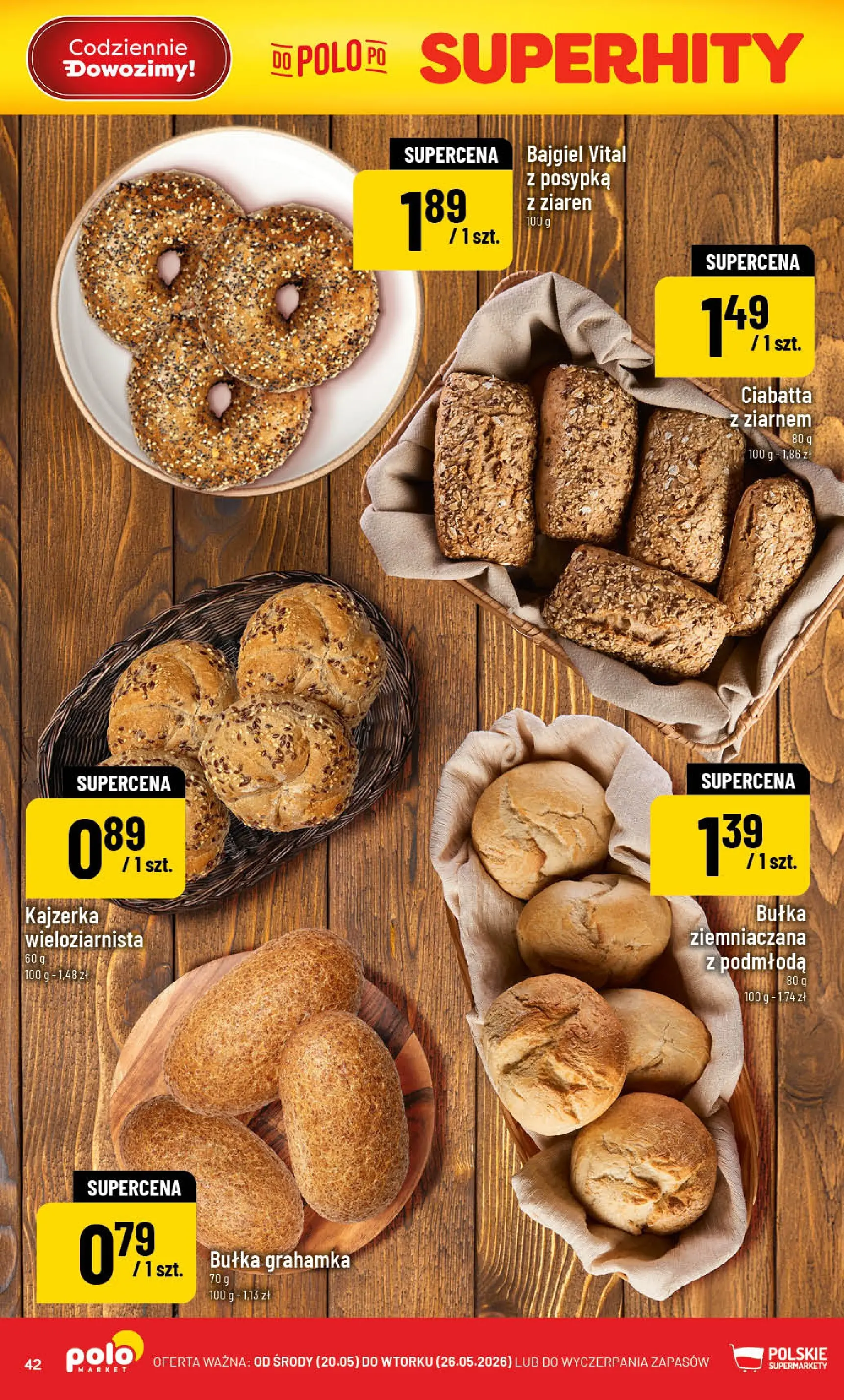 Nowa POLOmarket gazetka od jutra 20.05.2026 | Strona: 42 | Produkty: Bułka, Ciabatta
