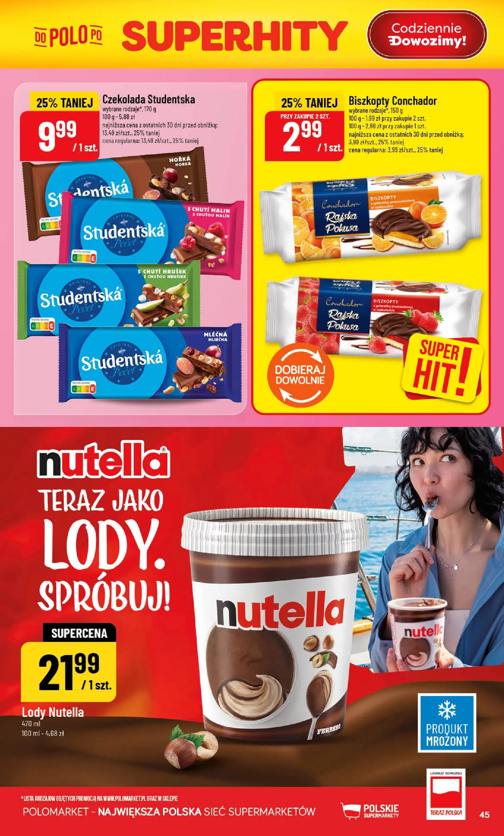 Nowa POLOmarket gazetka od jutra 20.05.2026 | Strona: 45 | Produkty: Nutella, Czekolada, Lody