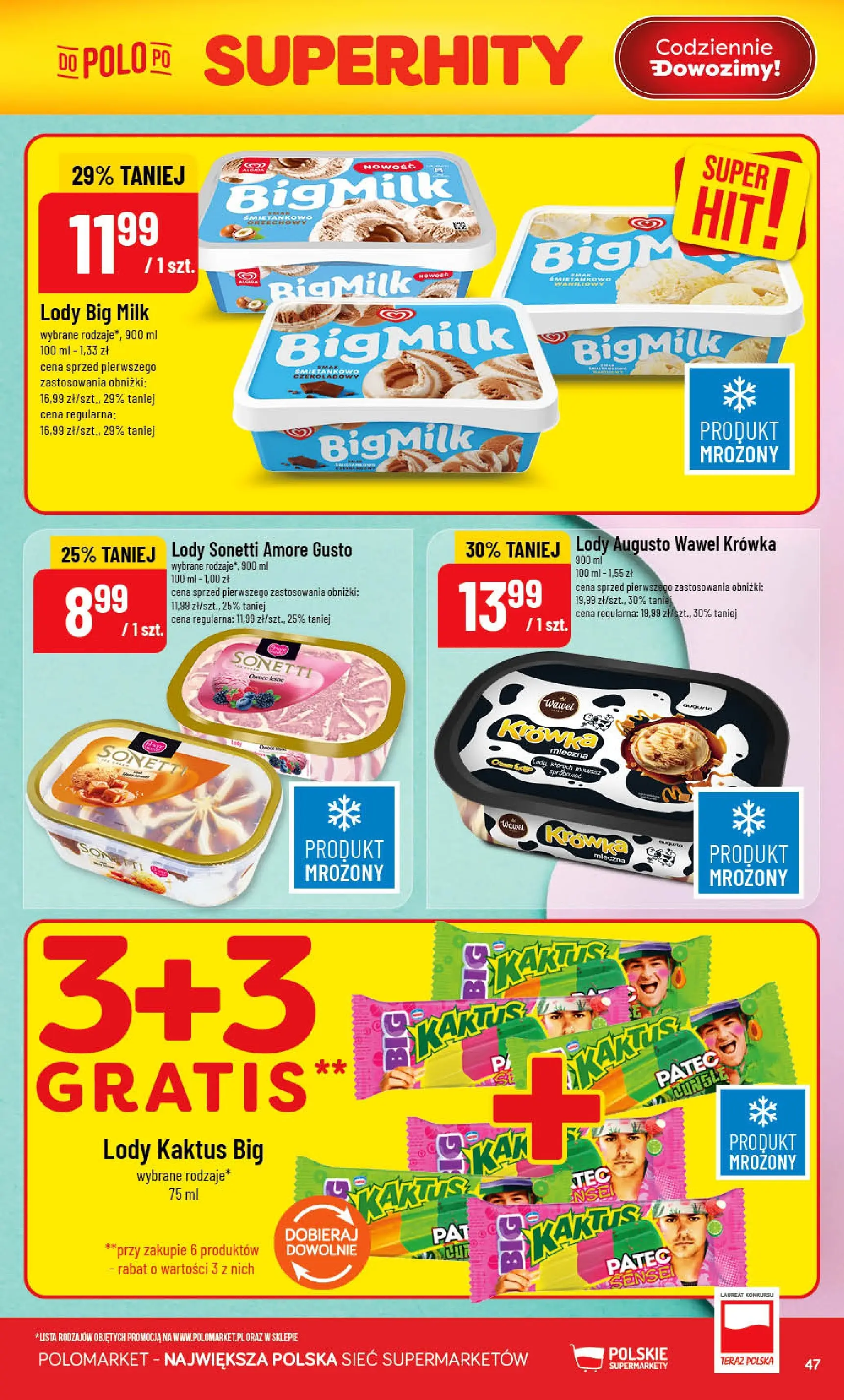 Nowa POLOmarket gazetka od jutra 20.05.2026 | Strona: 47 | Produkty: Krowka, Big Milk, Lody Kaktus, Lody