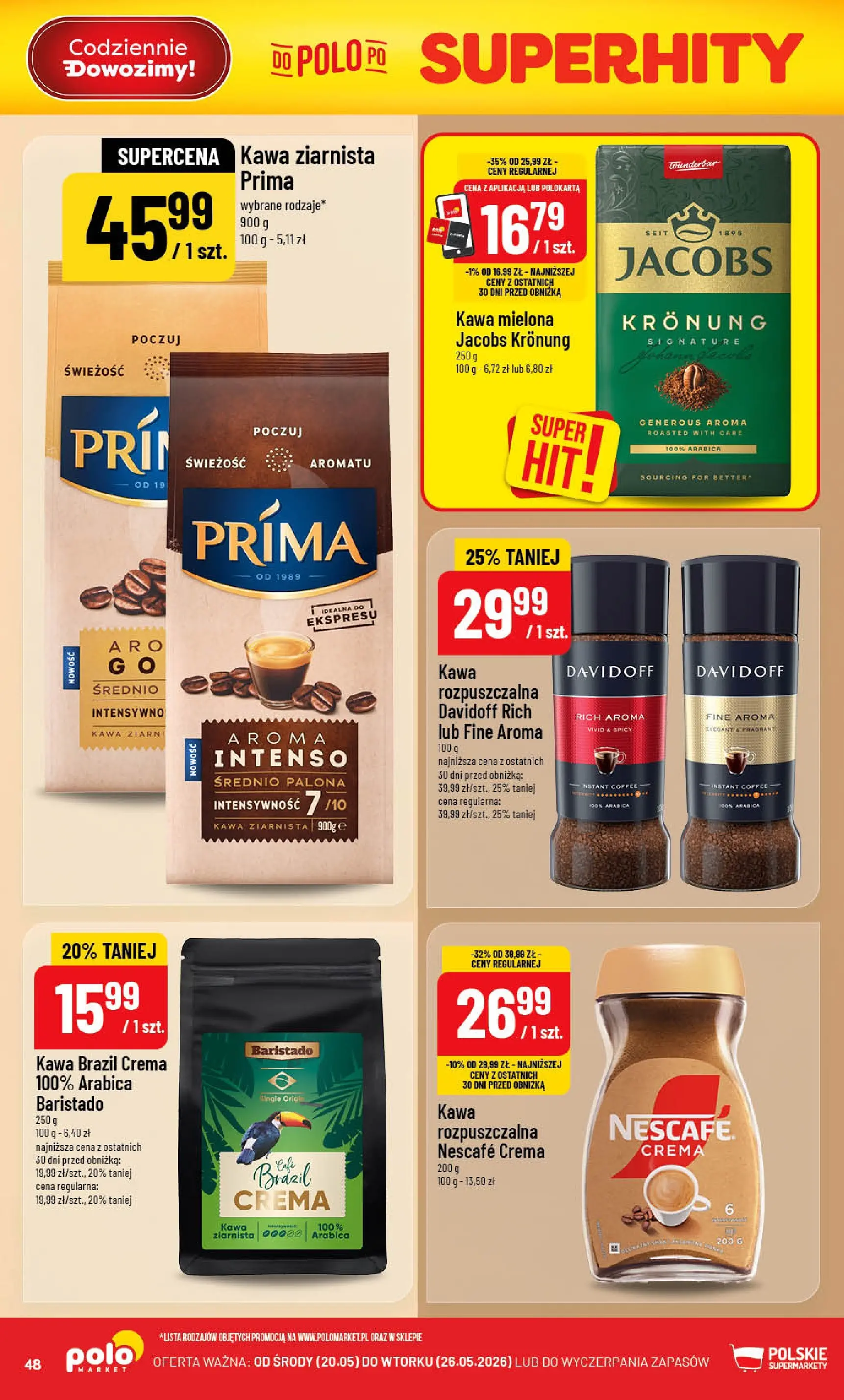 Nowa POLOmarket gazetka od jutra 20.05.2026 | Strona: 48 | Produkty: Nescafe, Kawa ziarnista, Kawa, Kawa Davidoff