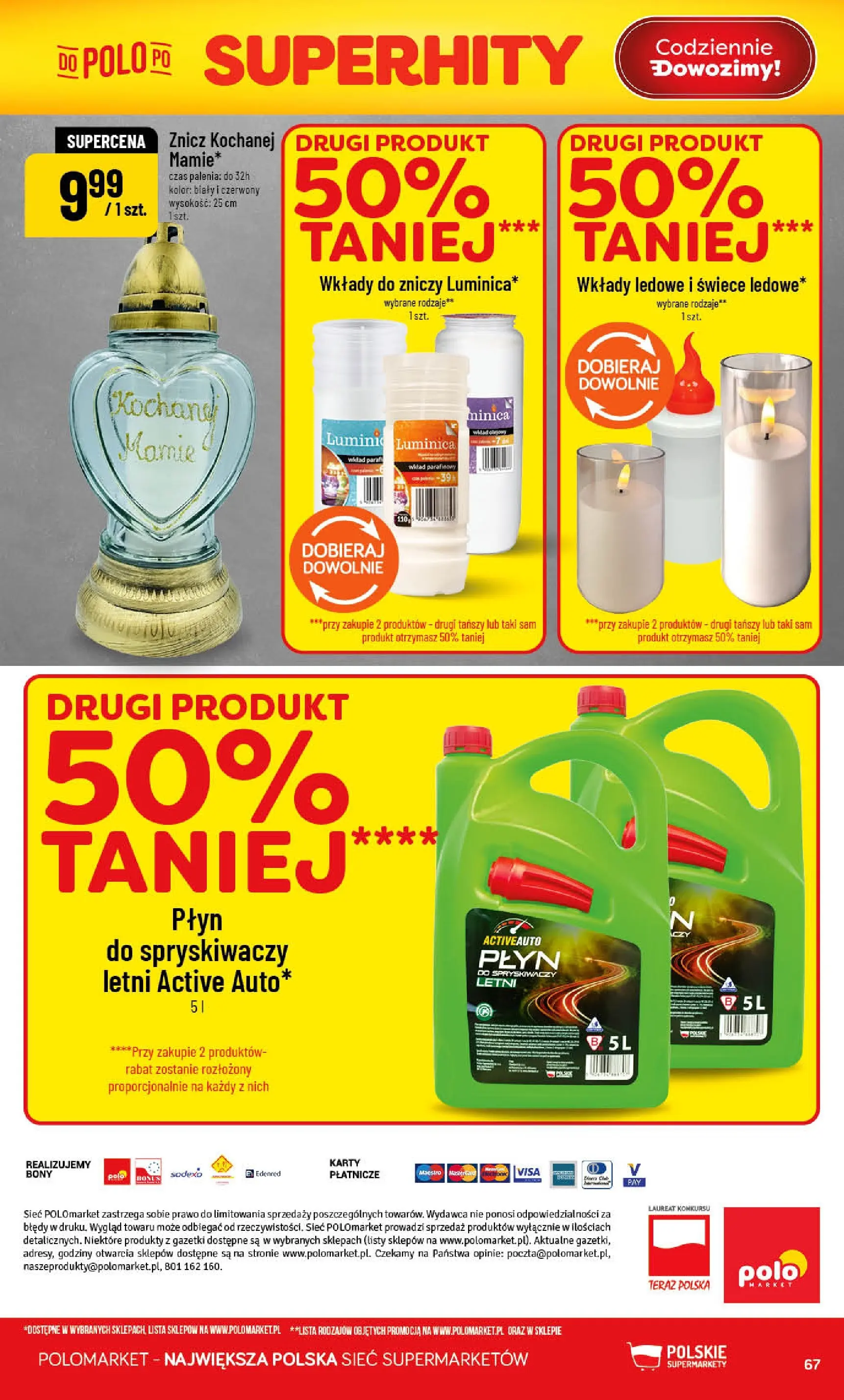 Nowa POLOmarket gazetka od jutra 20.05.2026 | Strona: 67 | Produkty: Wkłady do zniczy, Płyn do spryskiwaczy, Świece