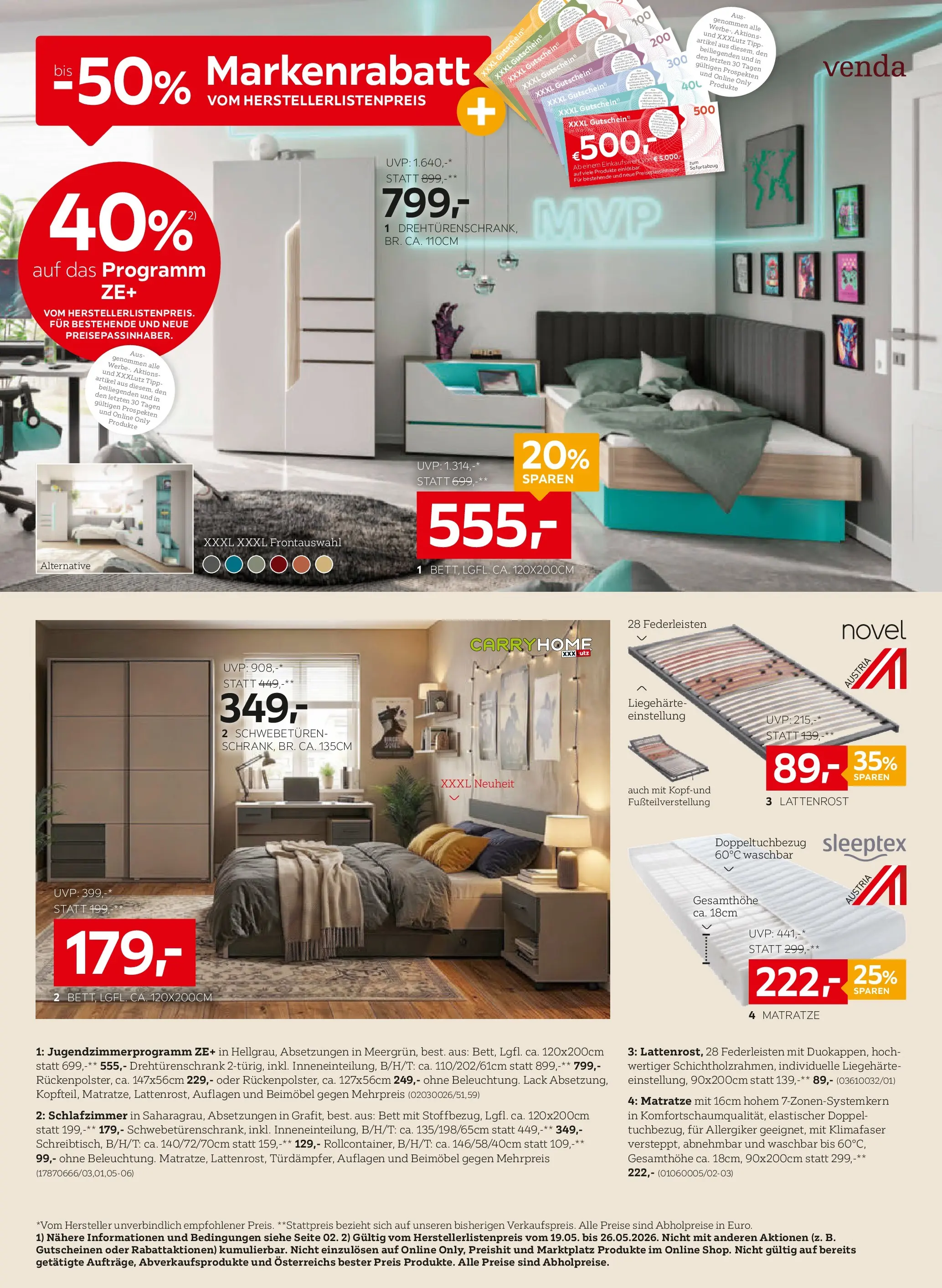 XXXLutz Sitzmöbel von 19.05.2026 - Aktuelle Angebote | Seite: 12 | Produkte: Bett, Matratze, Lattenrost