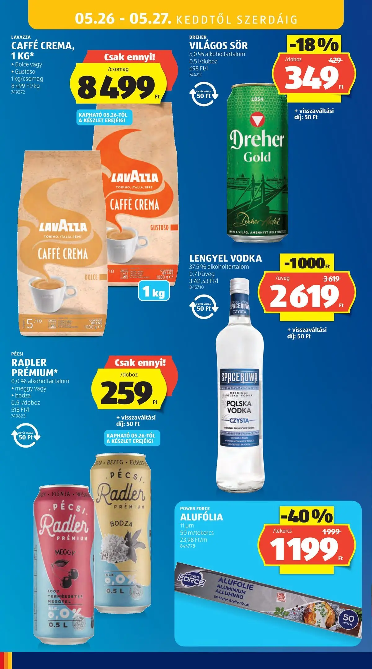 Aldi - Aldi újság érvényessége 2026.05.27-ig - 2026.05.20.-tól⏳Szórólap | Oldal: 40 | Termékek: Meggy, Doboz, Sör, Vodka Aldi - Aldi újság érvényessége 2026.05.27-ig - 2026.05.20. -tól/töl > akció, lapozható szórólap 🛍️ | Oldal: 40 | Termékek: Meggy, Doboz, Sör, Vodka