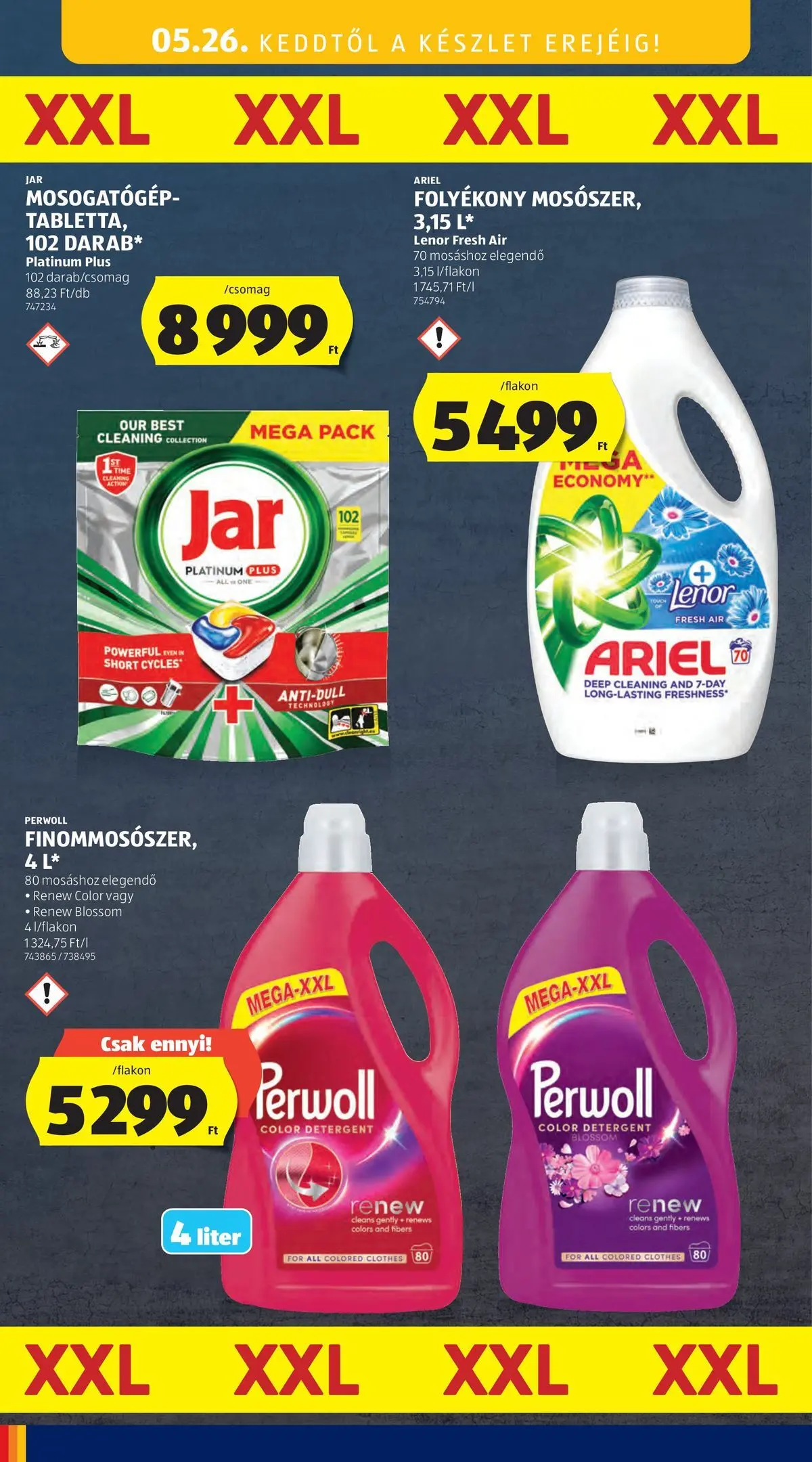 Aldi - Aldi újság érvényessége 2026.05.27-ig - 2026.05.20.-tól⏳Szórólap | Oldal: 44 | Termékek: Ariel, Perwoll, Mosogatógép Aldi - Aldi újság érvényessége 2026.05.27-ig - 2026.05.20. -tól/töl > akció, lapozható szórólap 🛍️ | Oldal: 44 | Termékek: Ariel, Perwoll, Mosogatógép