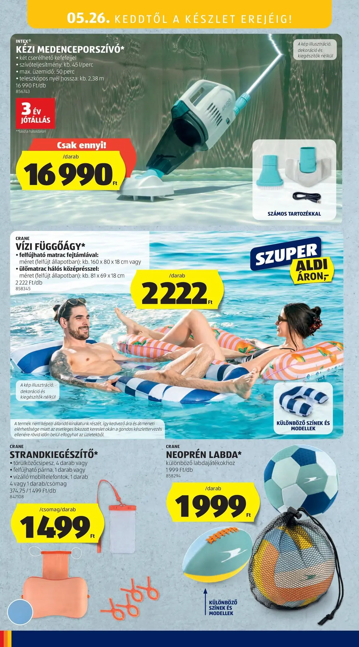 Aldi - Aldi újság érvényessége 2026.05.27-ig - 2026.05.20.-tól⏳Szórólap | Oldal: 56 | Termékek: Matrac, Felfújható matrac, Dekoráció Aldi - Aldi újság érvényessége 2026.05.27-ig - 2026.05.20. -tól/töl > akció, lapozható szórólap 🛍️ | Oldal: 56 | Termékek: Matrac, Felfújható matrac, Dekoráció