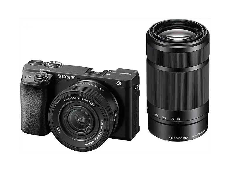 Sony Alpha 6400 Kit Systemkamera mit Objektiv 16-50 mm & & 55-210 mm, 7.6 cm Display Touchscreen, WLAN, Schwarz