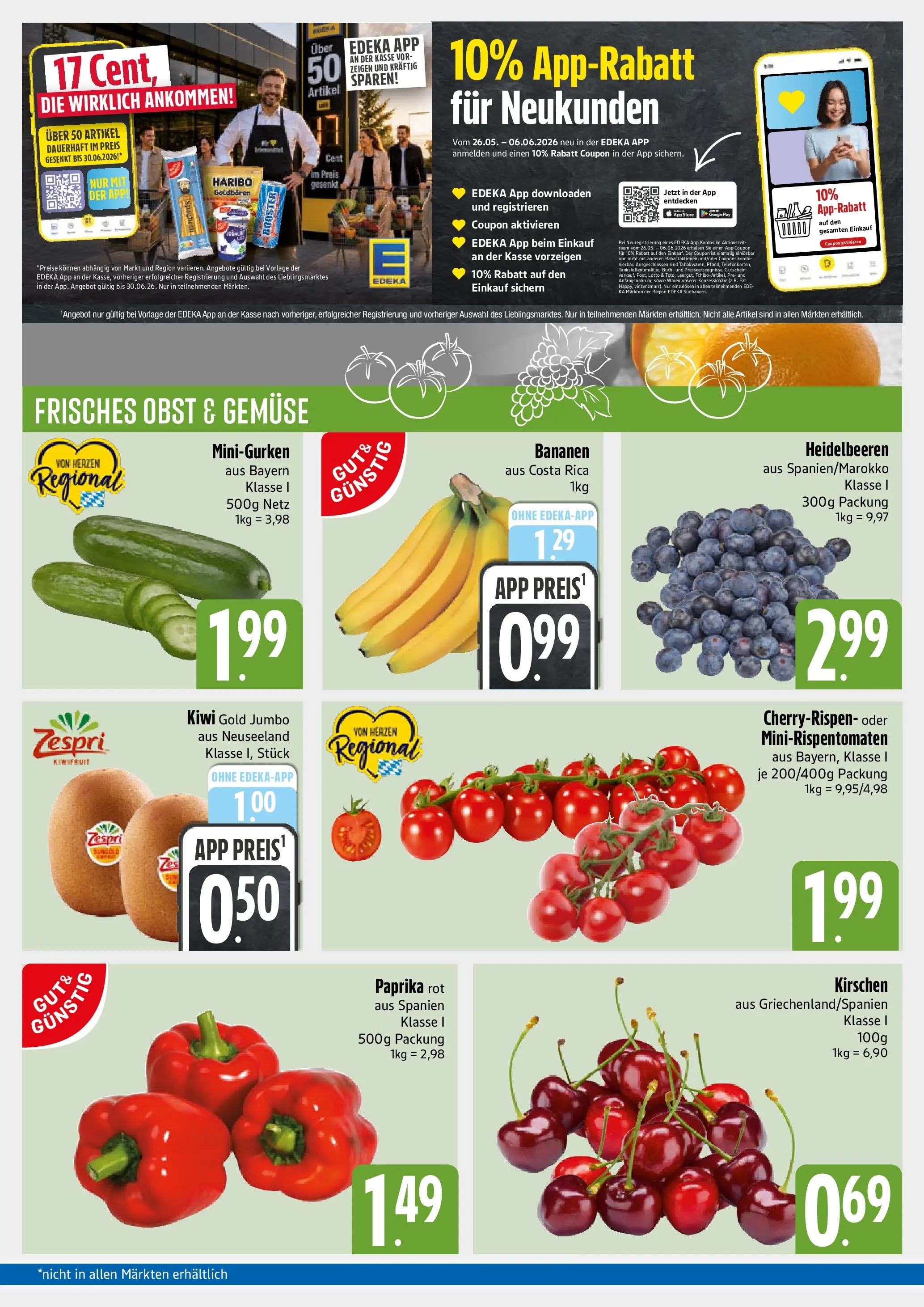 Angebote - E xpress: Wochenangebote (ab 24.05.2026) zum Blättern | Seite: 3 | Produkte: Bananen, Kirschen, Heidelbeeren, Kiwi