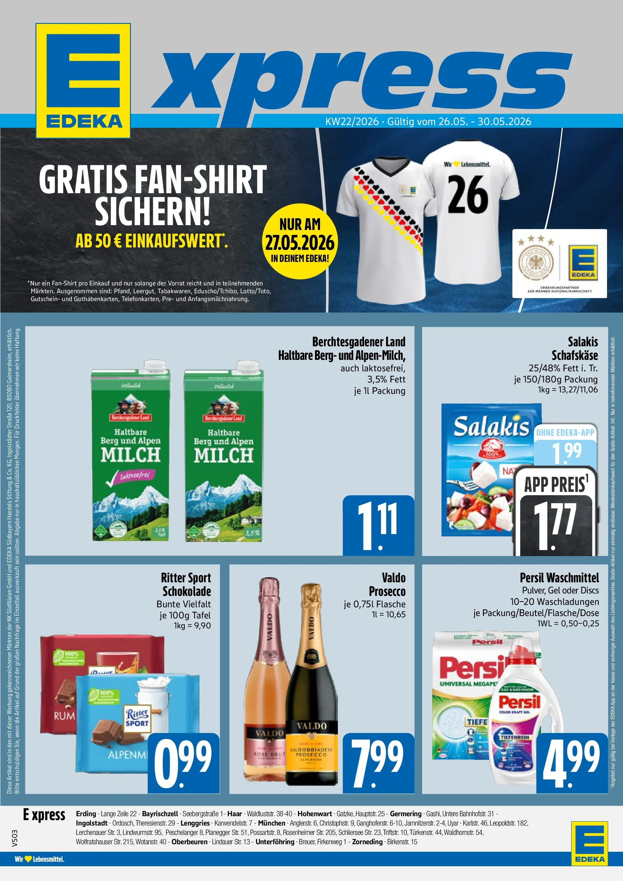 Angebote - E xpress: Wochenangebote (ab 24.05.2026) zum Blättern | Seite: 1 | Produkte: Milch, Schokolade, Ritter sport, Salakis