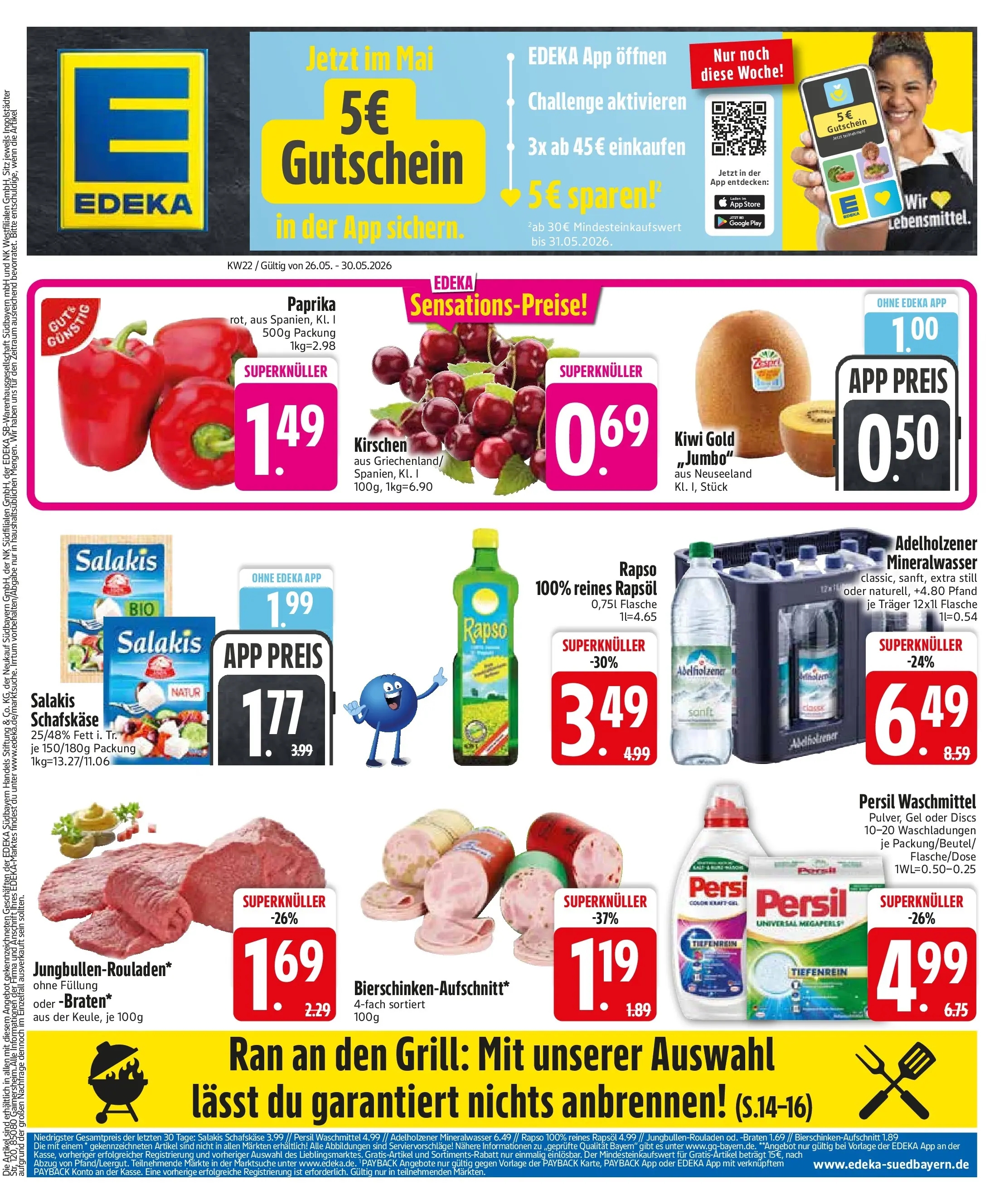Edeka prospekt Vilgertshofen-Issing (ab 26.05.2026) » Angebote Online | Seite: 3 | Produkte: Grill, Mineralwasser, Salakis, Schafskase