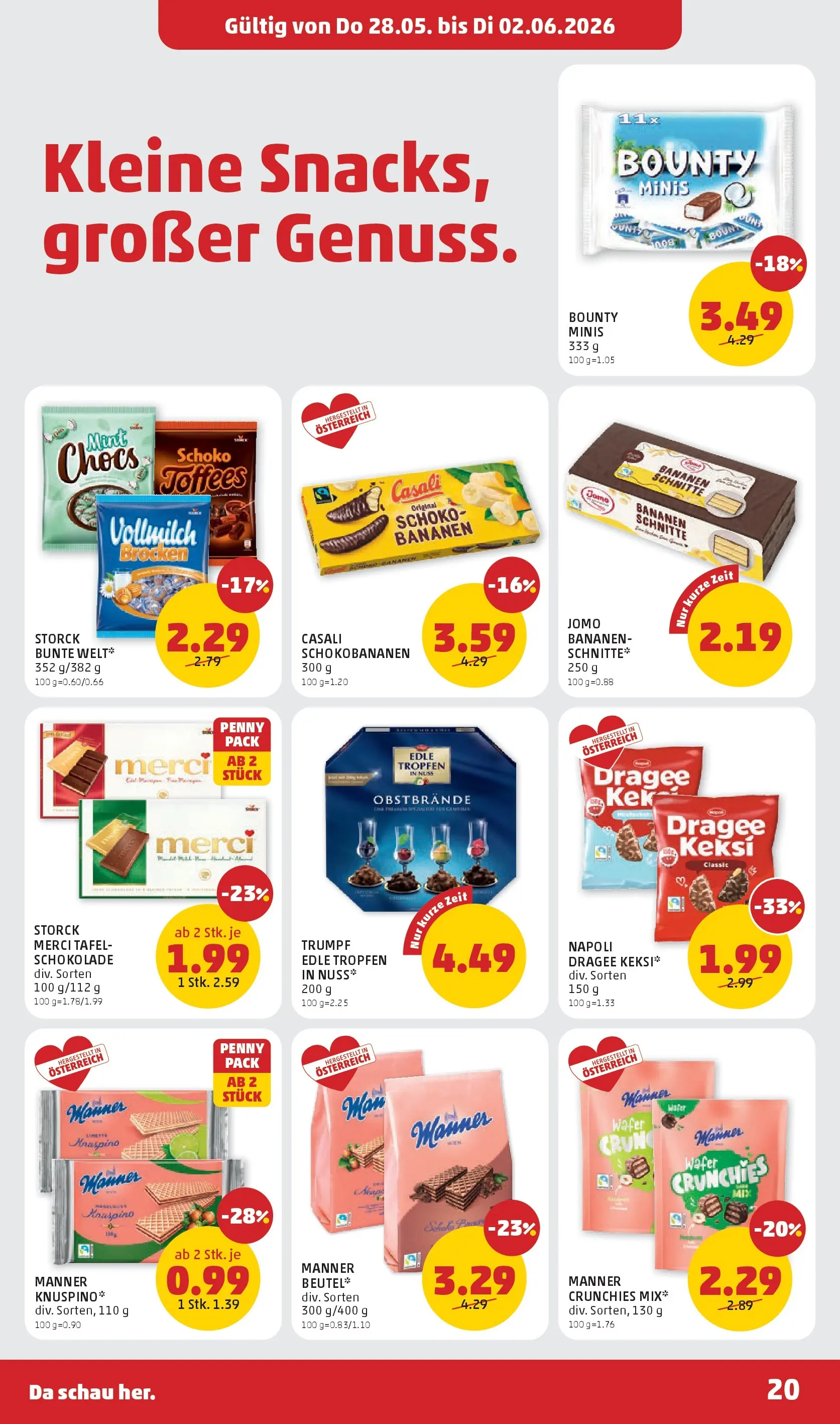Penny Markt - PENNY: Die ganze Woche sparen. ab (28.05.2026) - Angebote, Prospekt | Seite: 20 | Produkte: Schokolade, Bananen